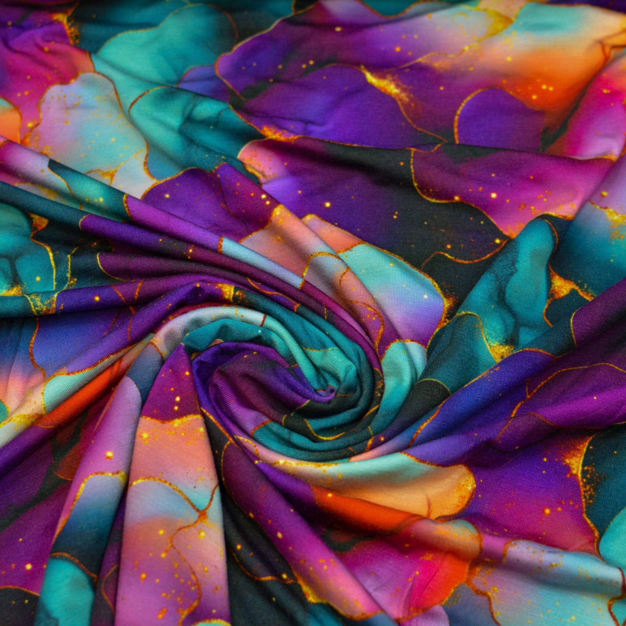 Bambusjersey - golden flower rain - purple light Fabric poshpinks