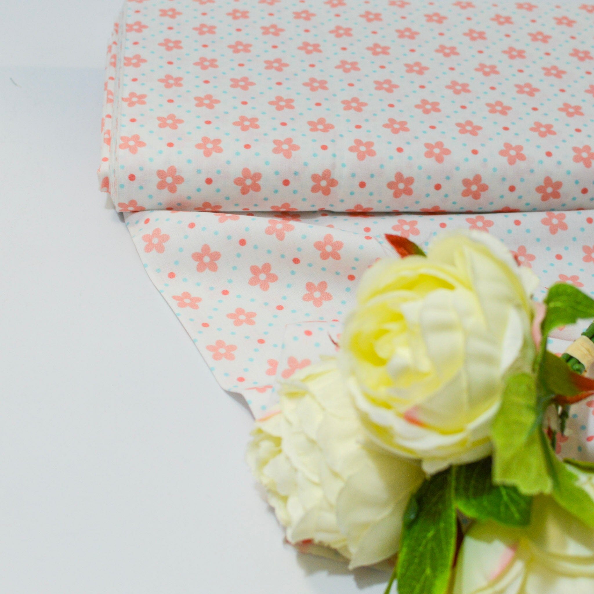 Baumwolle - Popeline - Blumen apricot türkis Fabric poshpinks