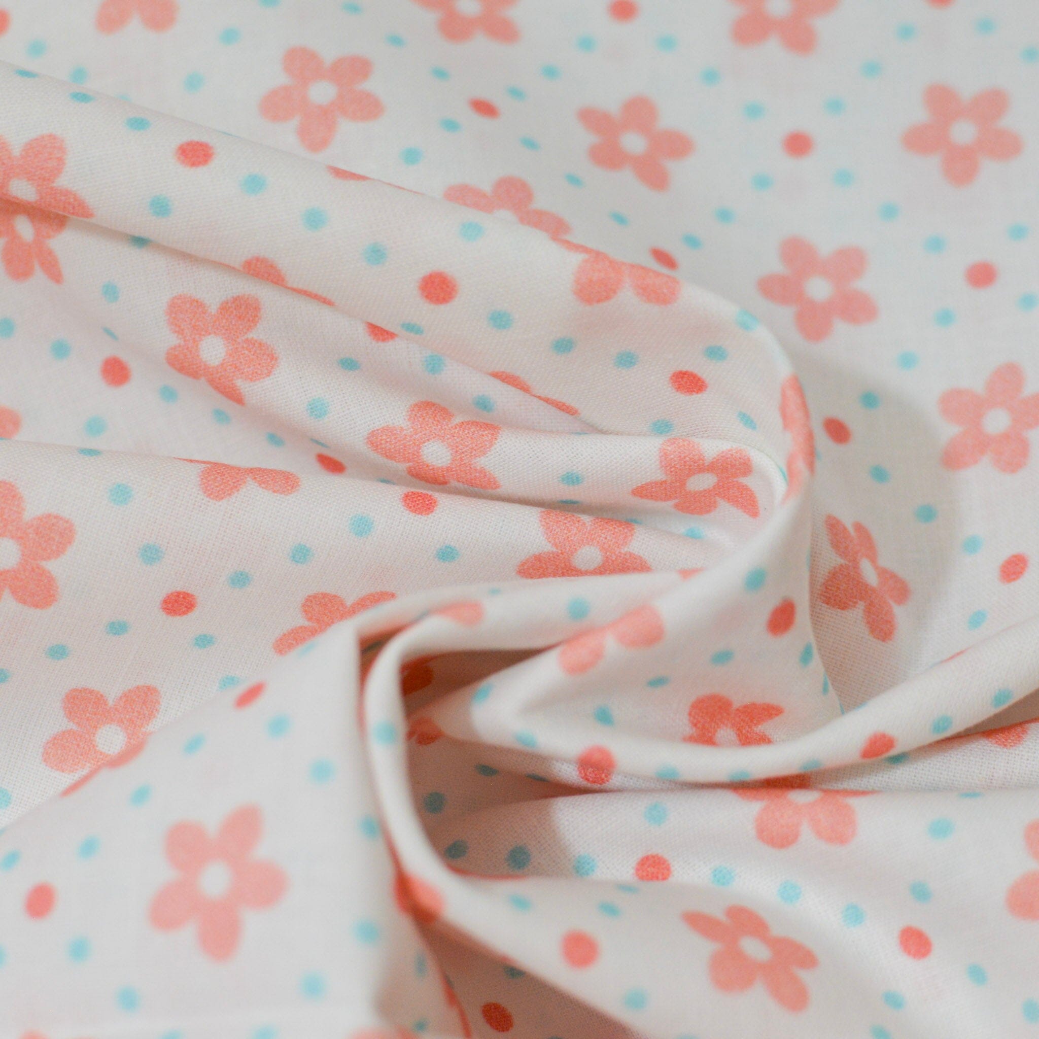 Baumwolle - Popeline - Blumen apricot türkis Fabric poshpinks