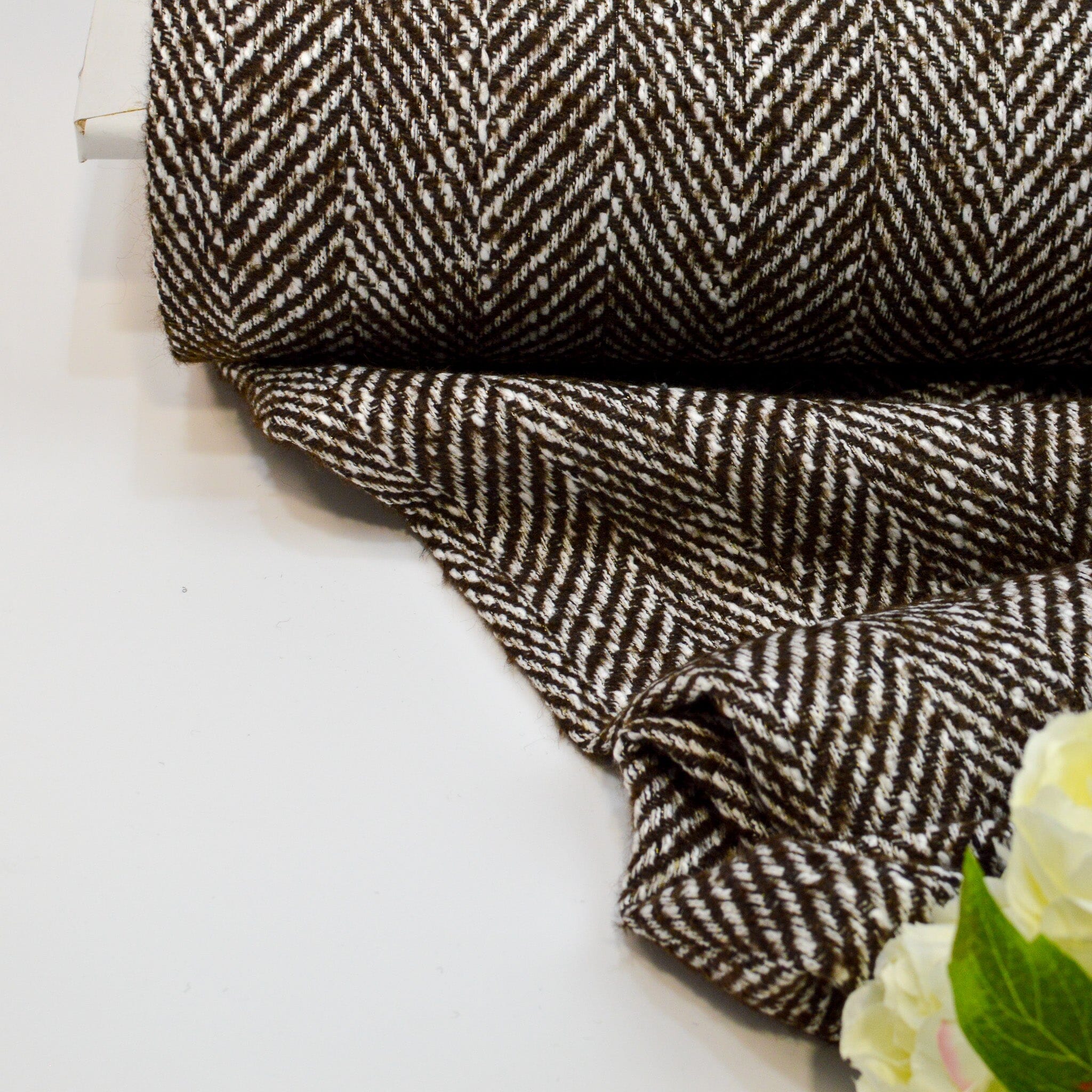 Recycling Mantelstoff - Fischgrät - Braun grau Fabric poshpinks