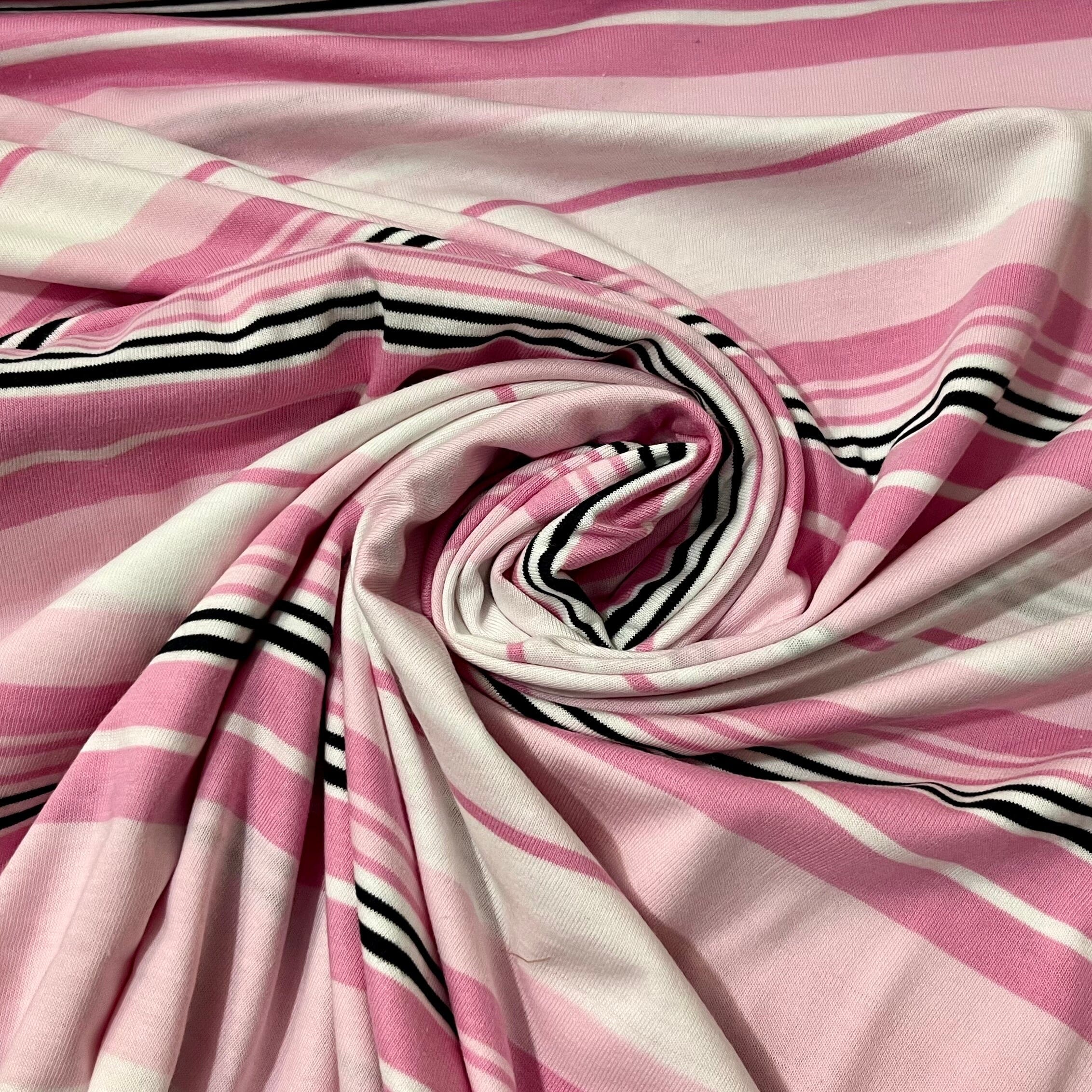 Baumwolljersey - Streifen / Blockstreifen Verlauf - Rosa weis Fabric poshpinks
