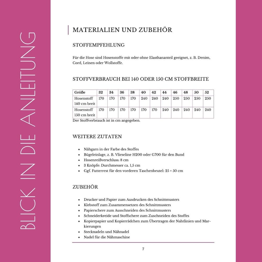 Purpurnaht Schnittmuster Ebook - Hose Maaika - Gr. 32-52 Schnittmuster poshpinks