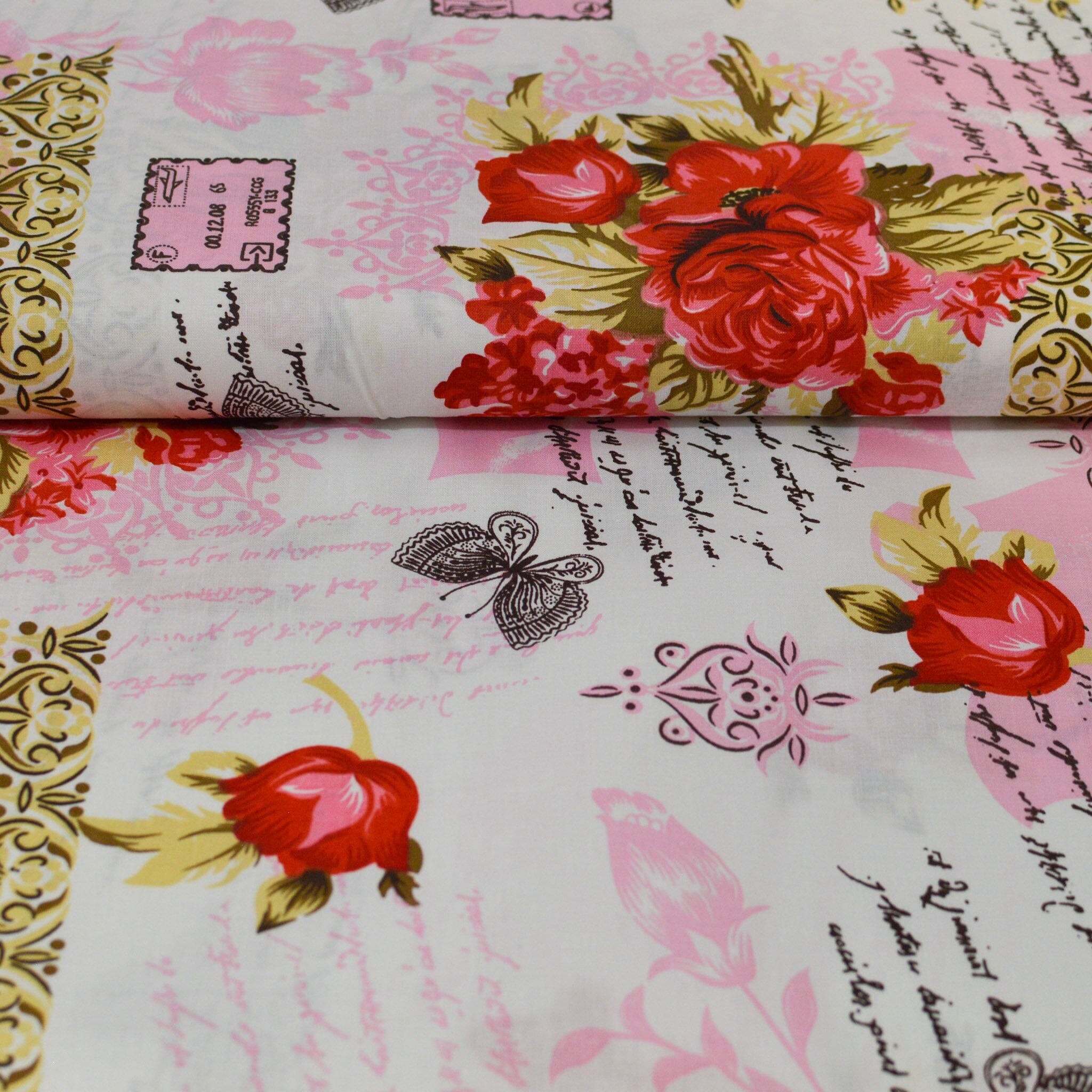 Baumwolle - Popeline - Letter & Flowers Fabric poshpinks