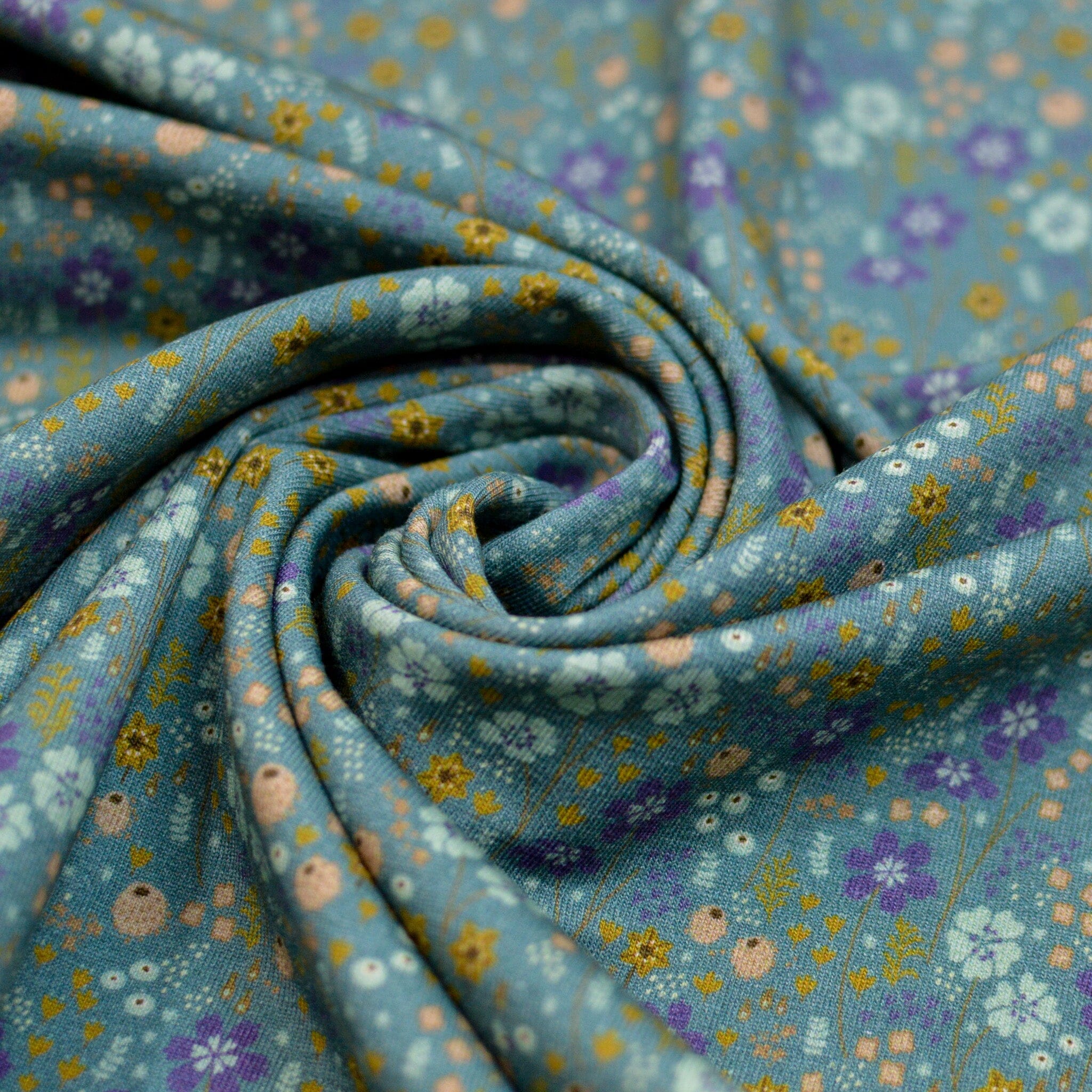 Baumwolljersey - Wildflowers - Old green Fabric poshpinks