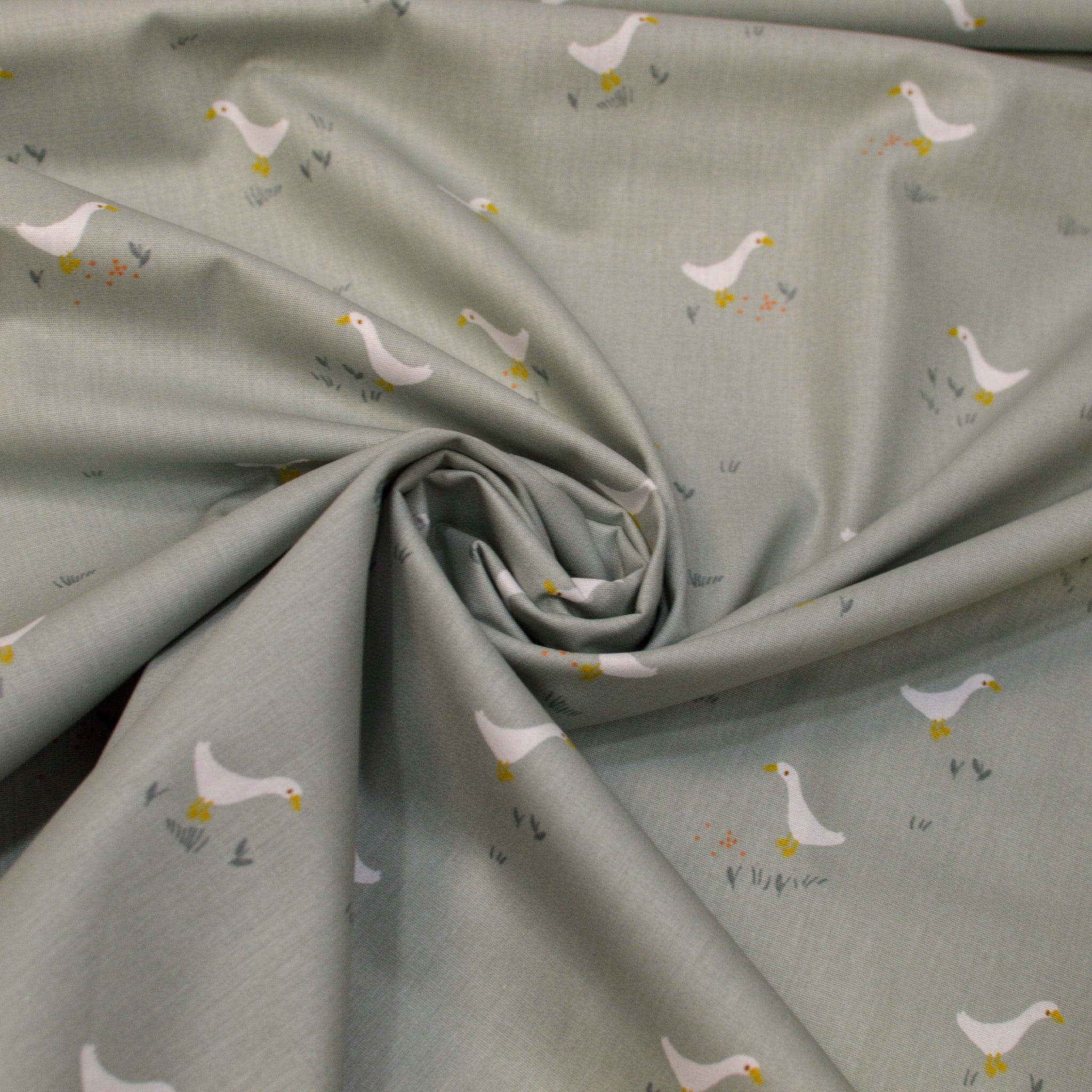 Baumwoll Popeline - Gänse - graugrün Fabric poshpinks