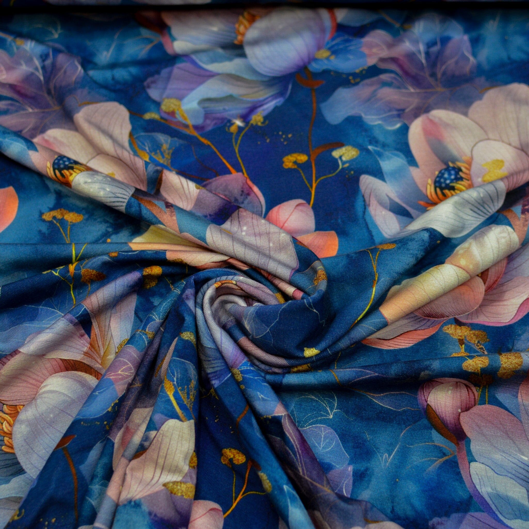Bambusjersey - Poppies - Blumen - blau rose Fabric poshpinks