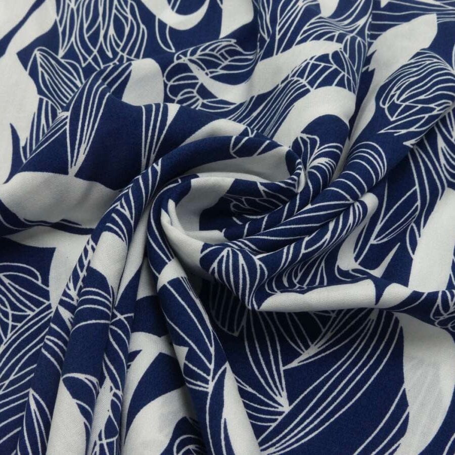 Viskose Webware- Botanical Leaves - blau Fabric poshpinks