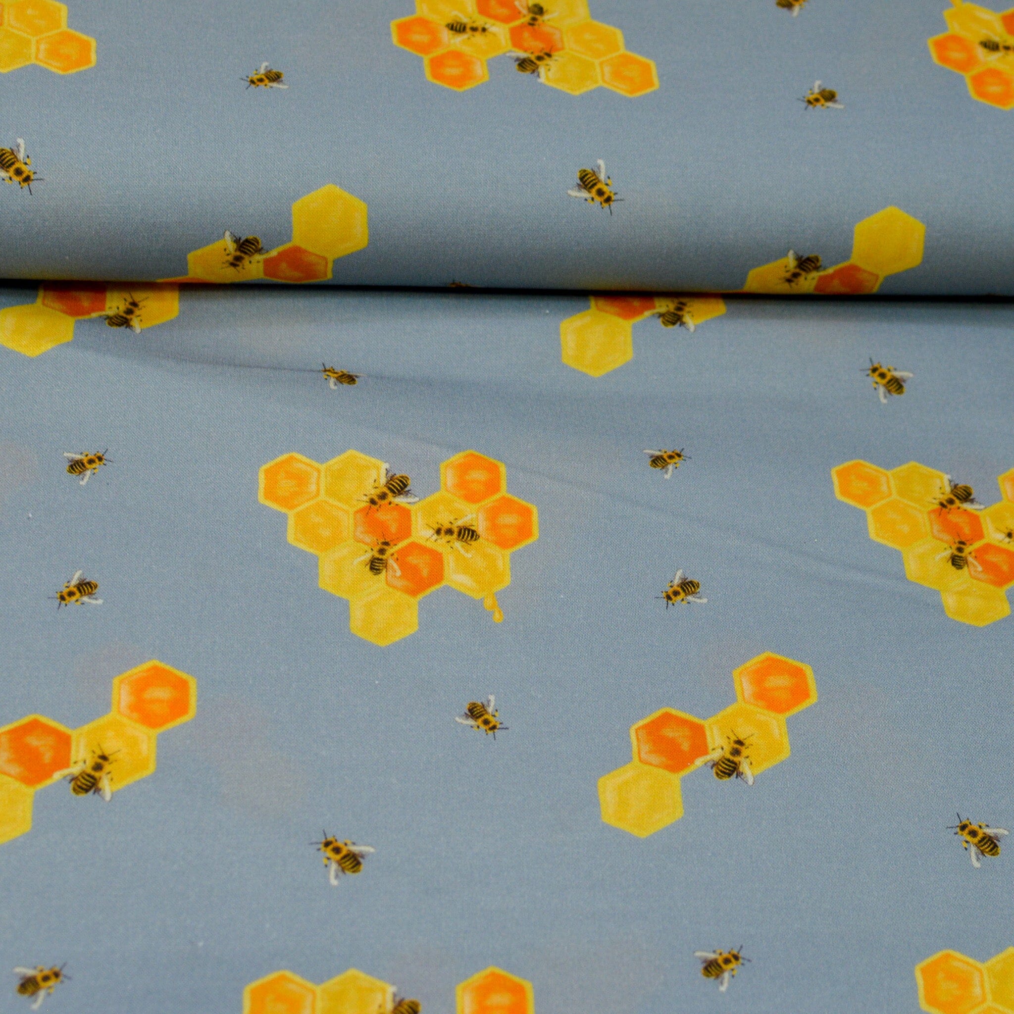 Baumwoll Popeline - Bienen & Waben - grau Fabric poshpinks