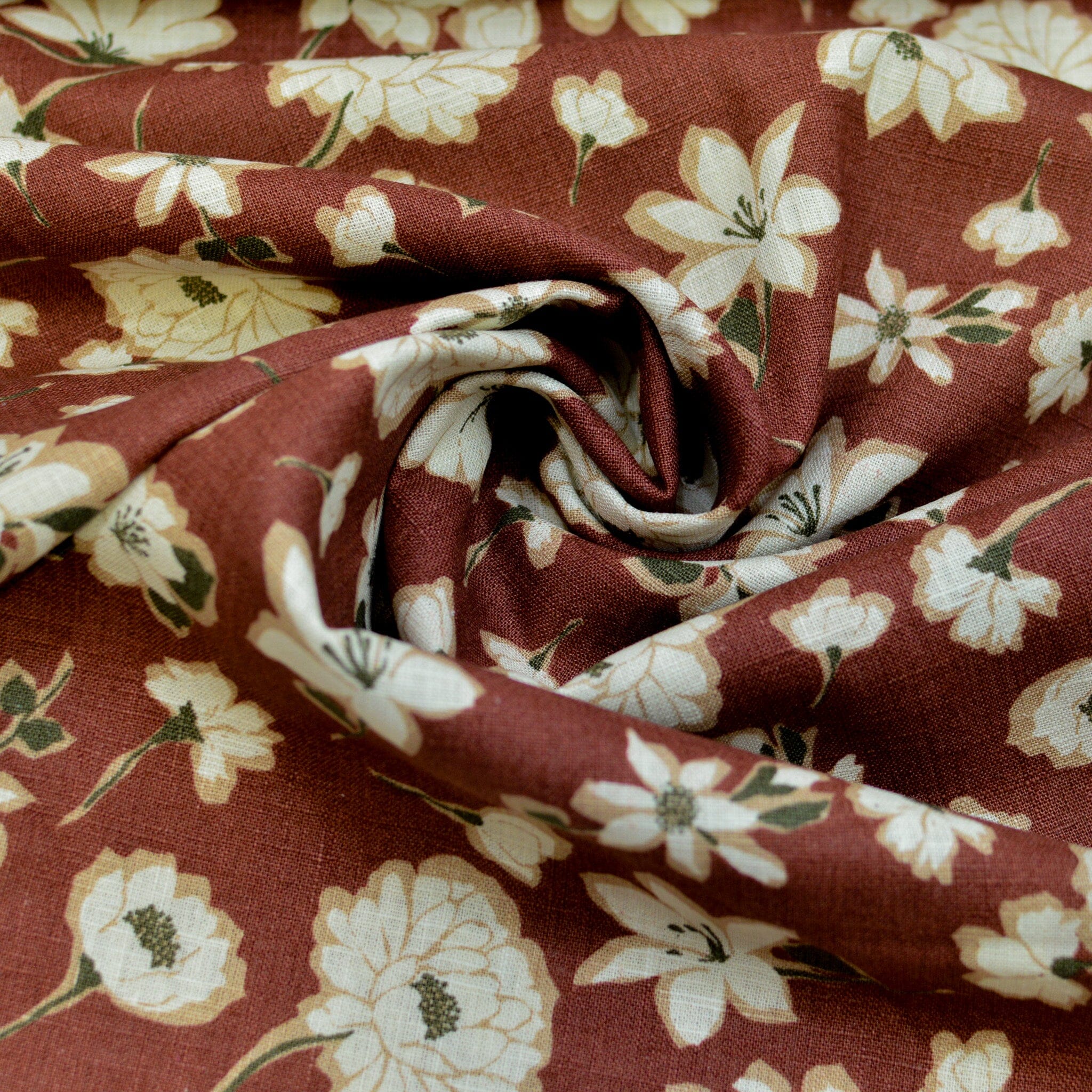 Leinen gewaschen - Druck Blumen - rostrot creme - Grasleinen Fabric poshpinks