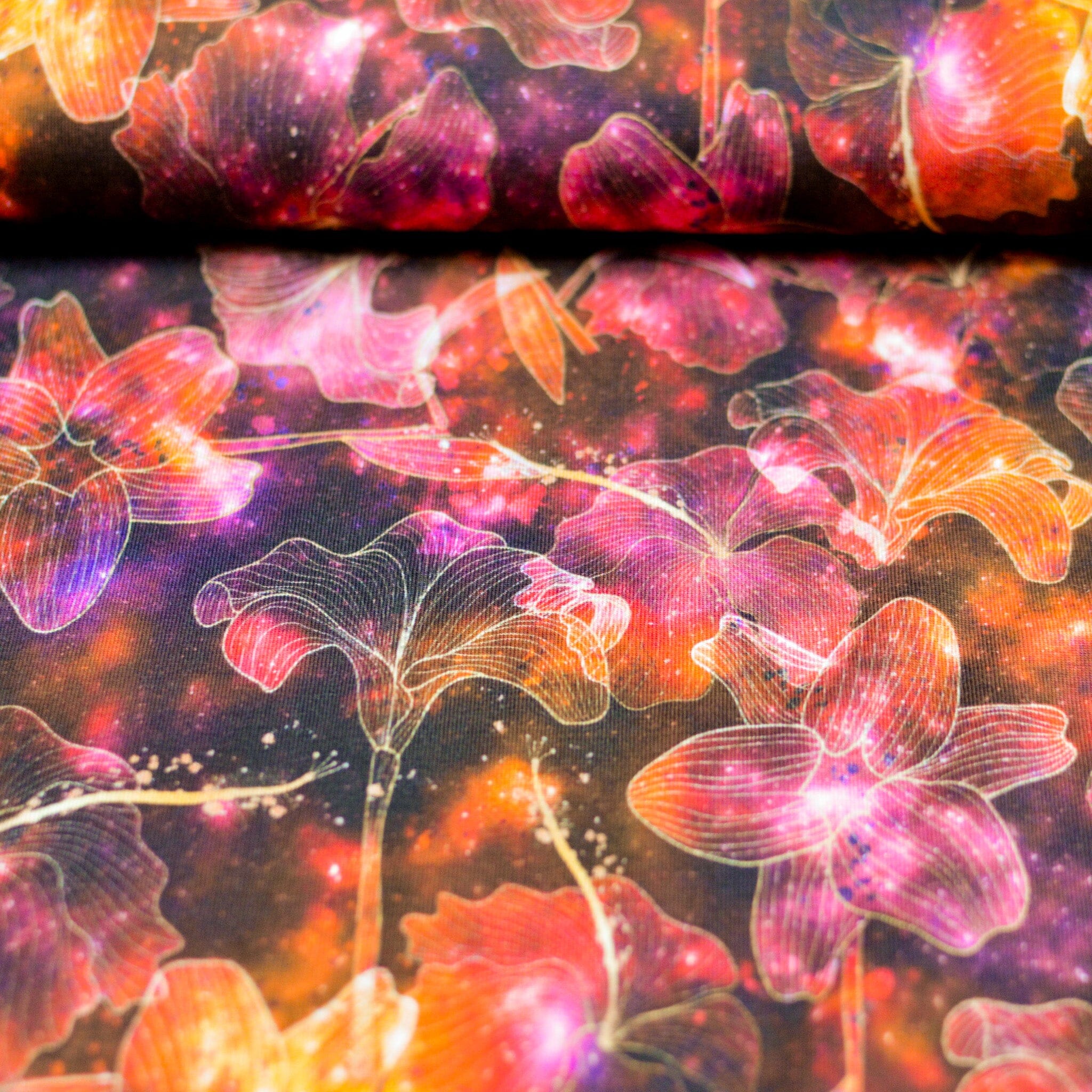 Baumwolljersey - Space Flower - Mars red Fabric poshpinks