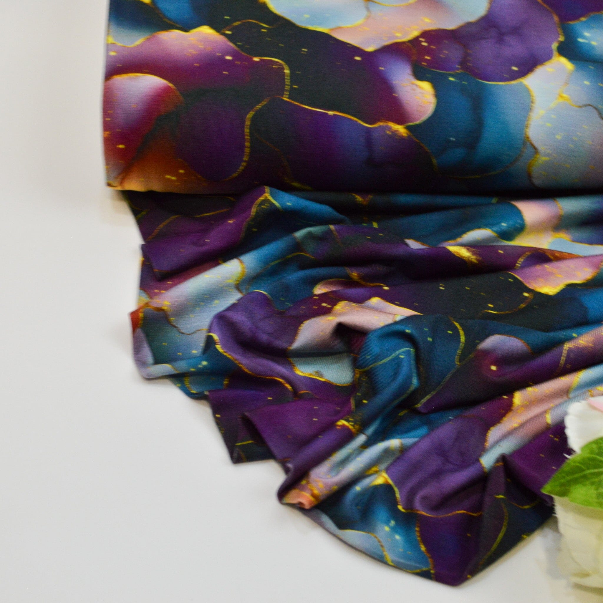 Bambusjersey - golden flower rain - dark purple Fabric poshpinks