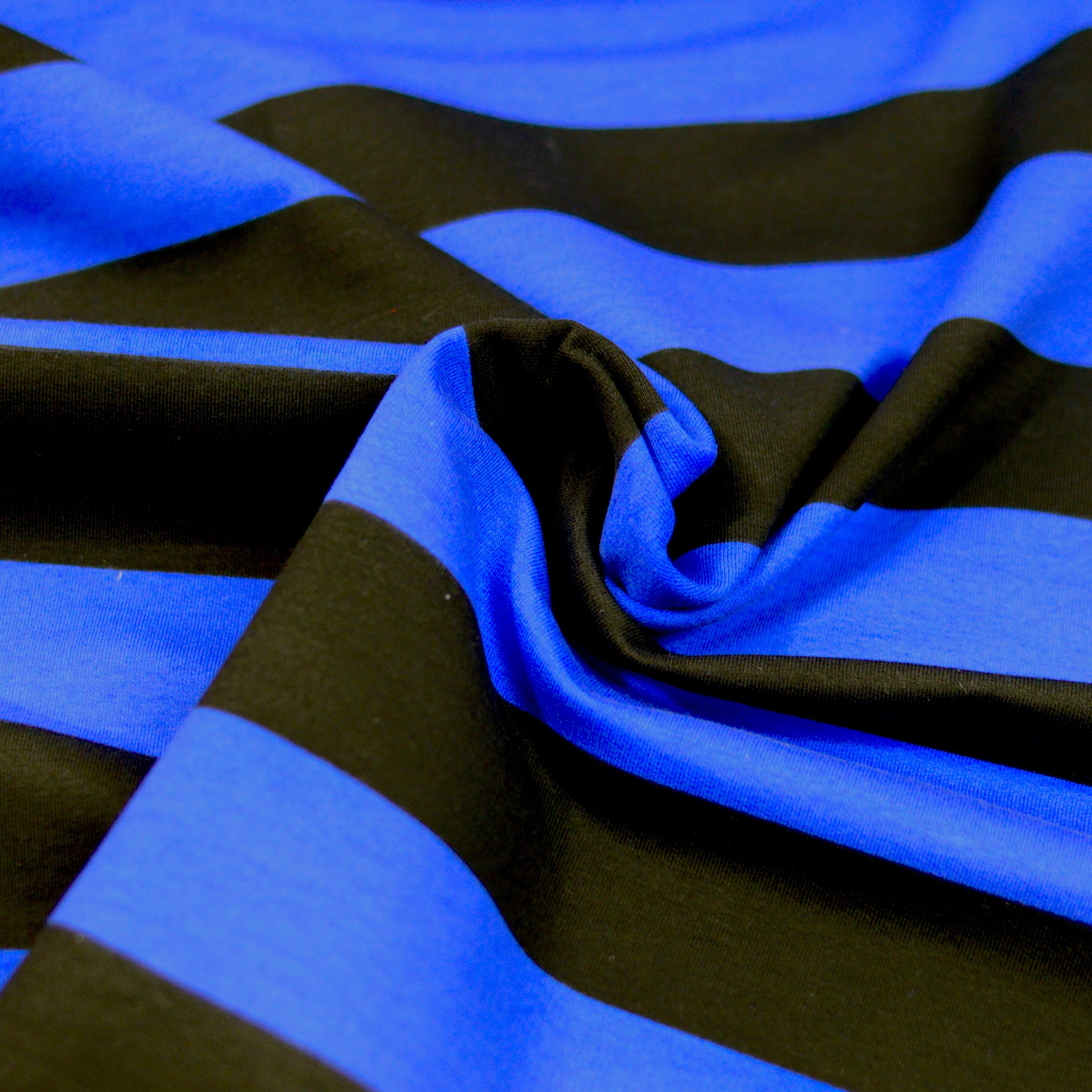French Terry - Blockstreifen - Royalblau schwarz Fabric poshpinks