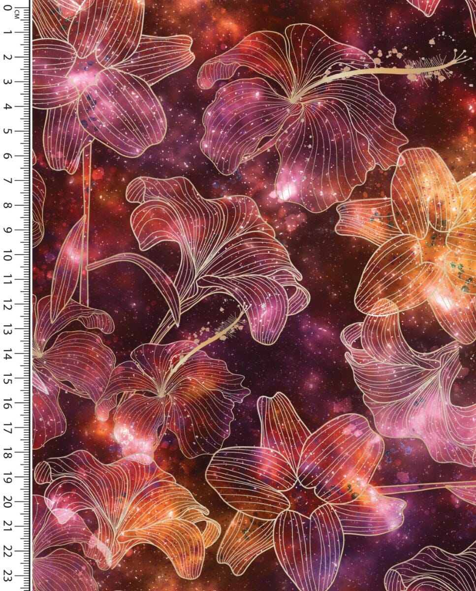 Baumwolljersey - Space Flower - Mars red Fabric poshpinks