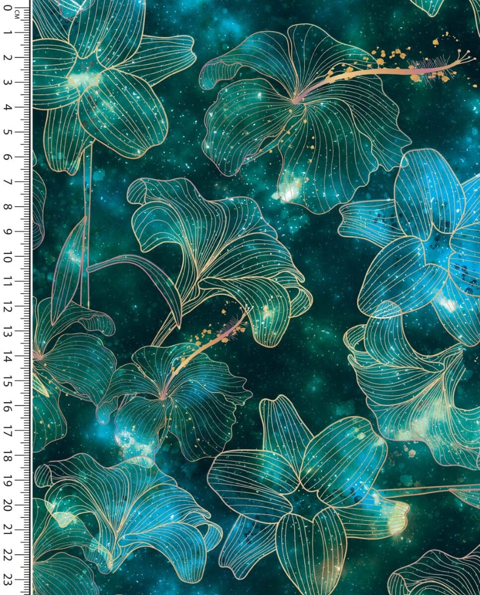 Baumwolljersey - Space Flower - Uranus Green Fabric poshpinks