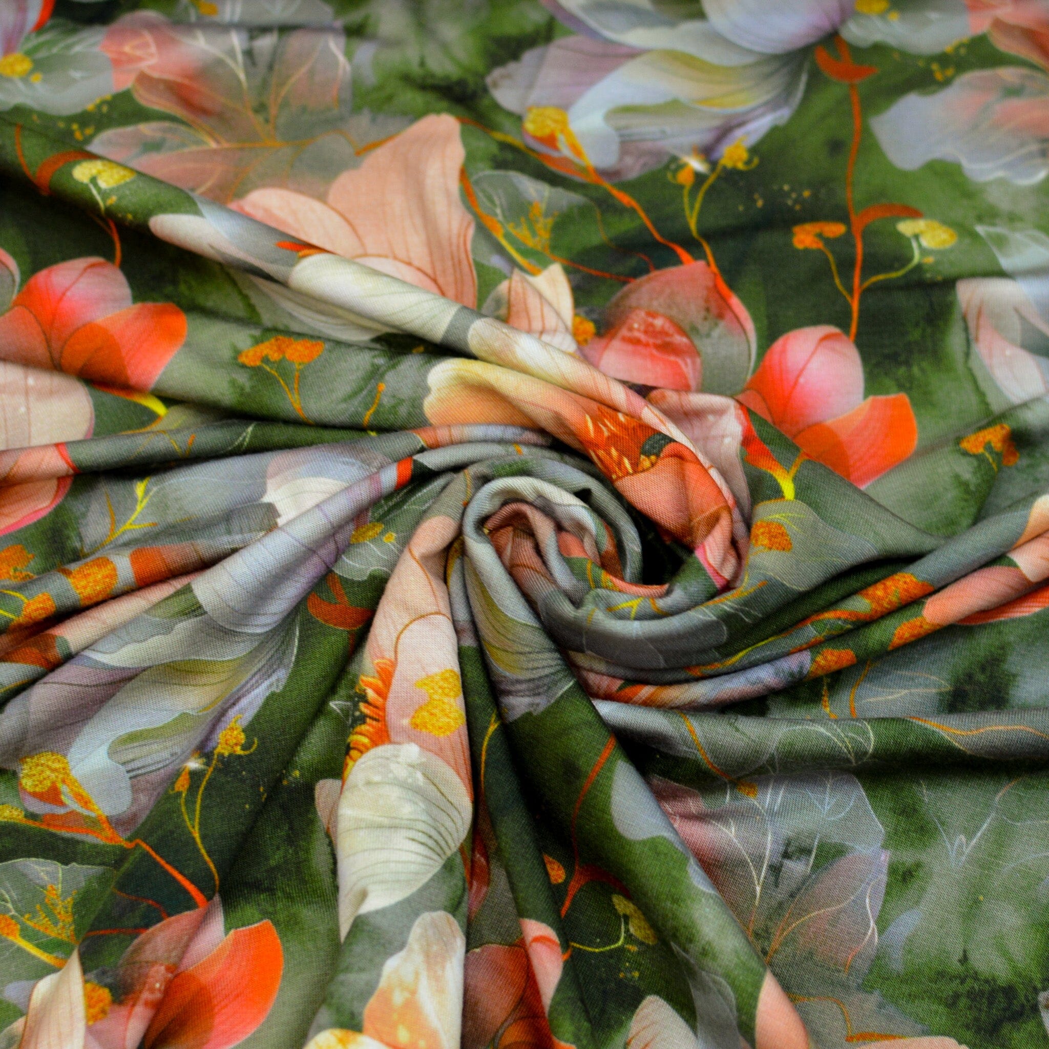 Bambusjersey - Poppies - Blumen - grün rot Fabric poshpinks