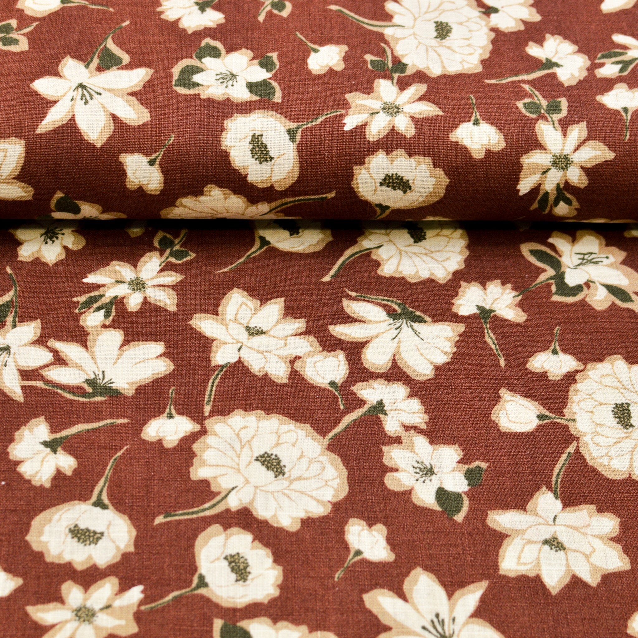 Leinen gewaschen - Druck Blumen - rostrot creme - Grasleinen Fabric poshpinks