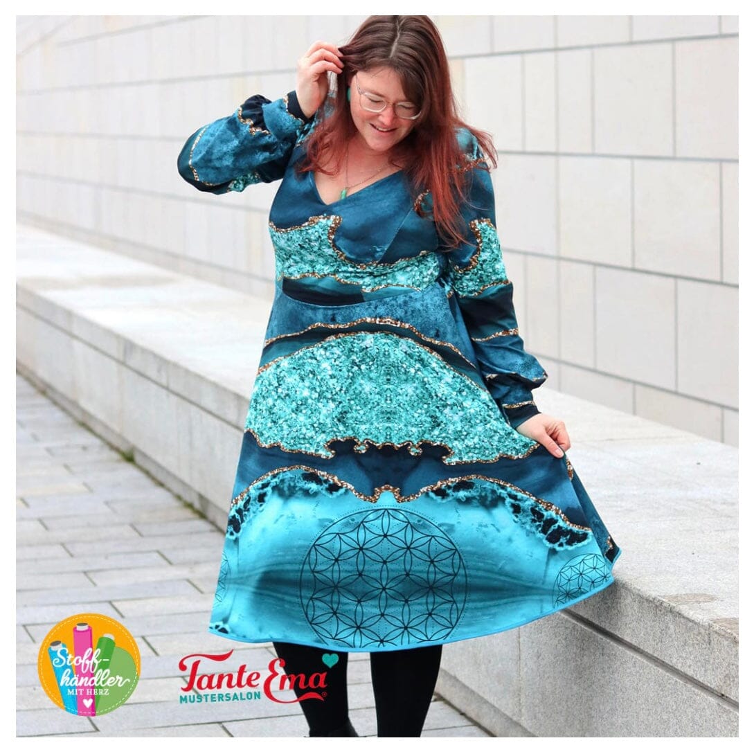 Vorbestellung - Stoffhändler mit Herz Eigenproduktion - Galaxy Marbel Teal by Tante Ema - Baumwolljersey Fabric poshpinks