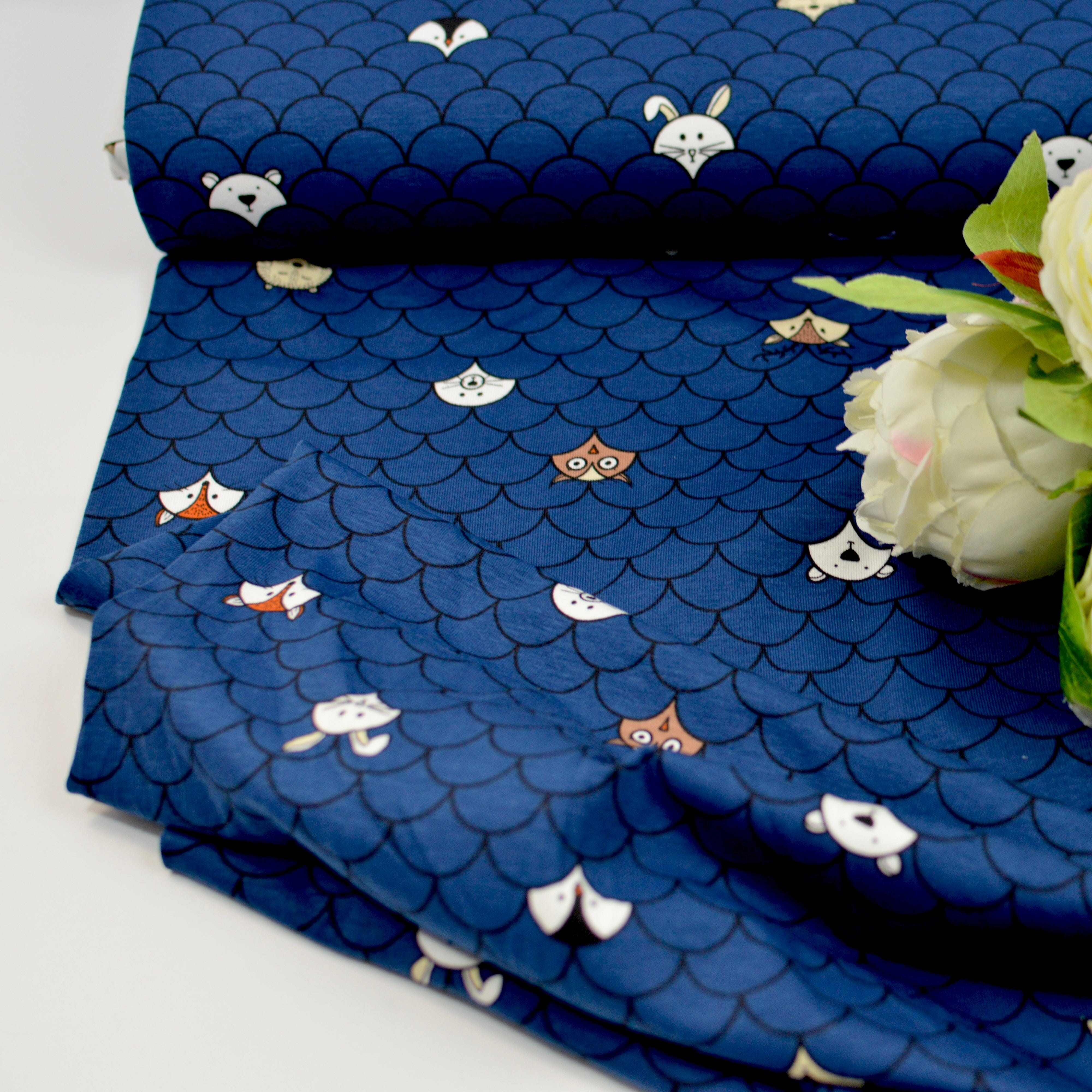 Baumwolljersey - Wavie Hello - dunkelblau Fabric poshpinks