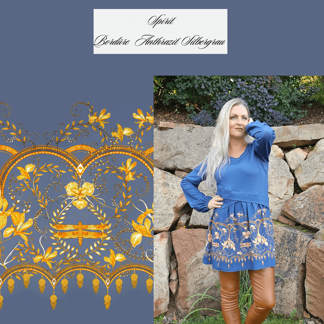 Spirit Bordüre by leni lupin - Baumwolljersey rauchblau - Bronze Rapport poshpinks