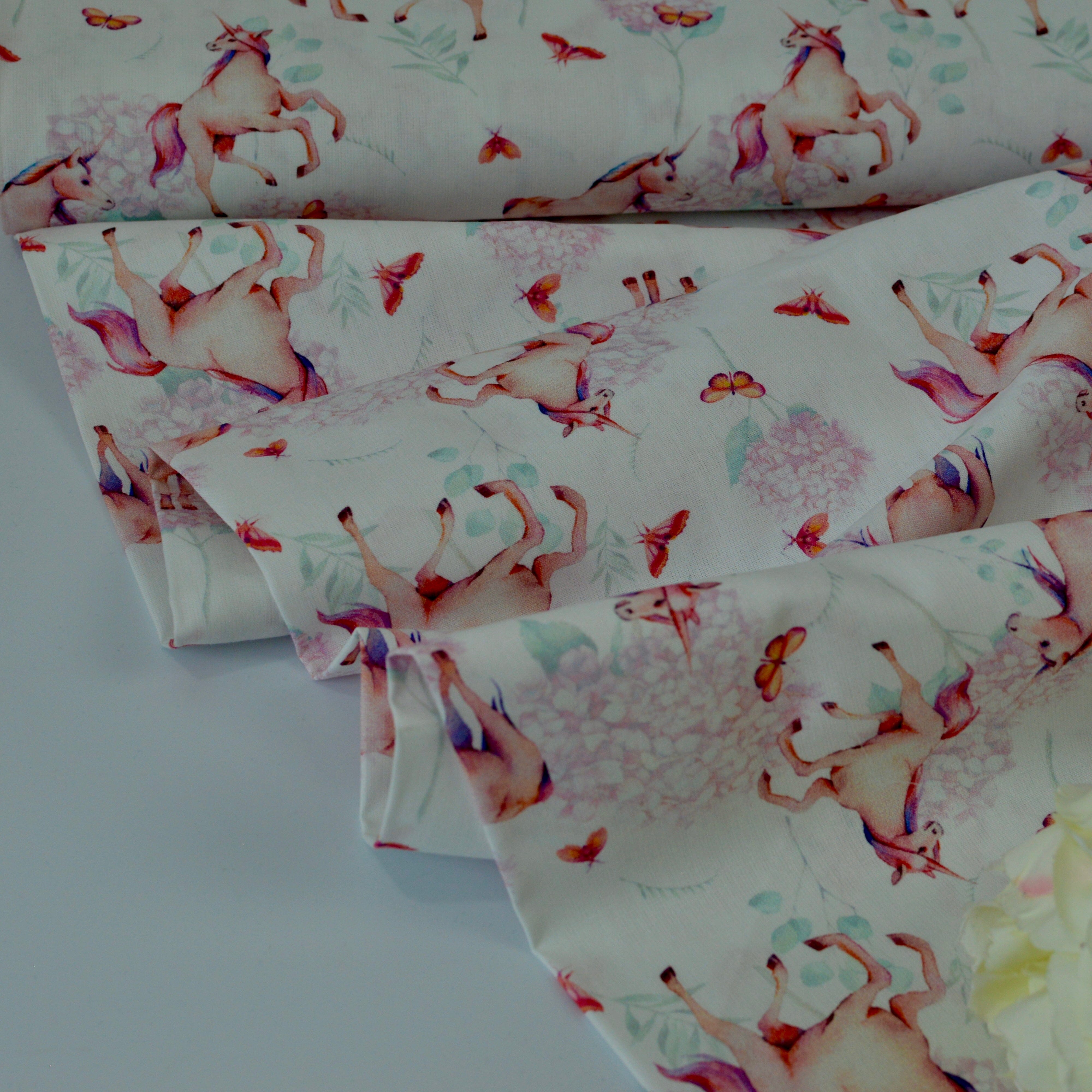 Baumwoll Popeline Ponys/Pferde Rosa/ecru Fabric poshpinks
