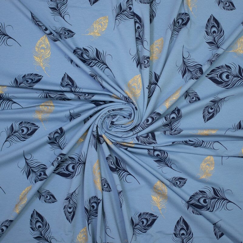 French Terry - Plume - Bleu - Feder mit Glitzer Fabric poshpinks