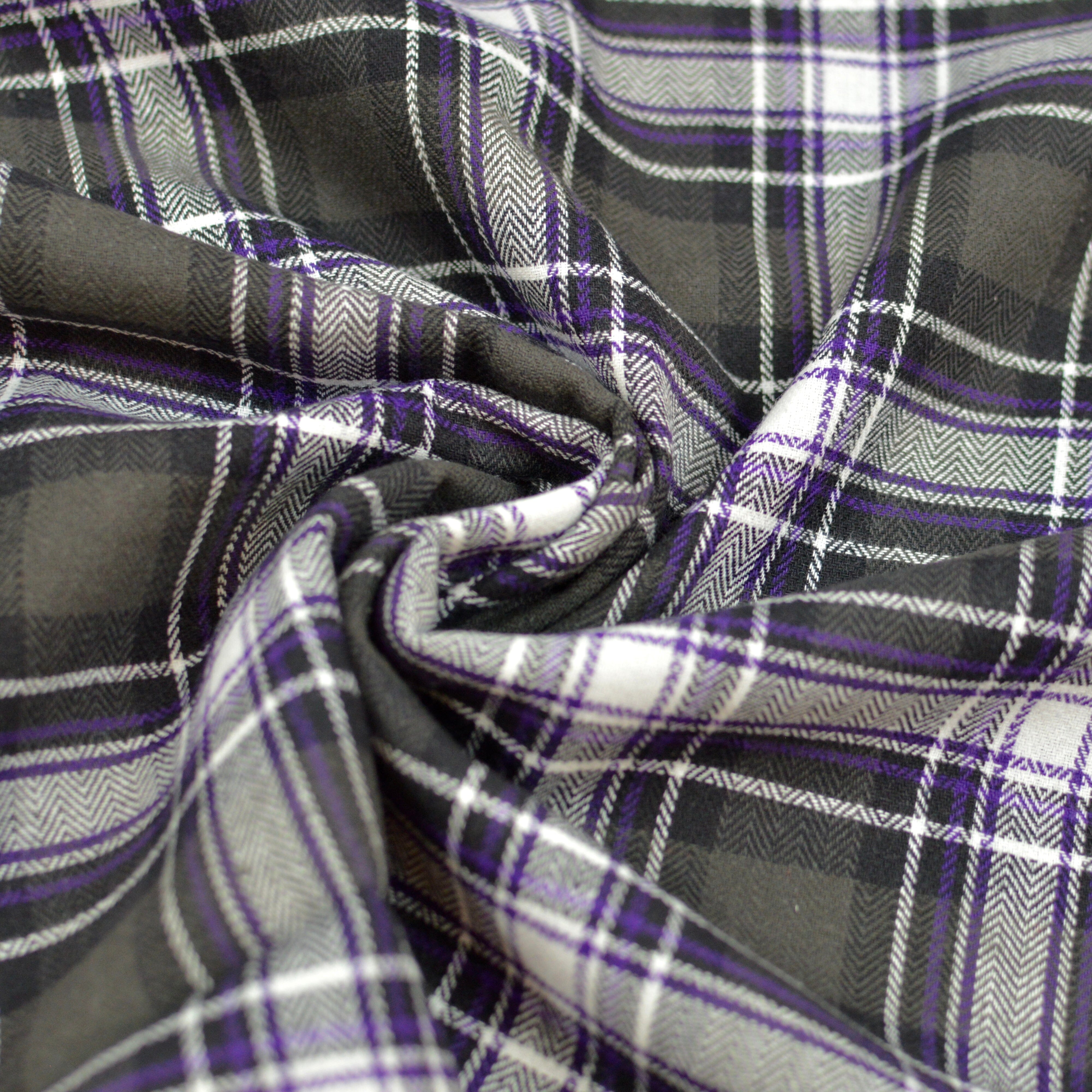 Baumwoll Flanell - schwarz grau lila kariert Fabric poshpinks