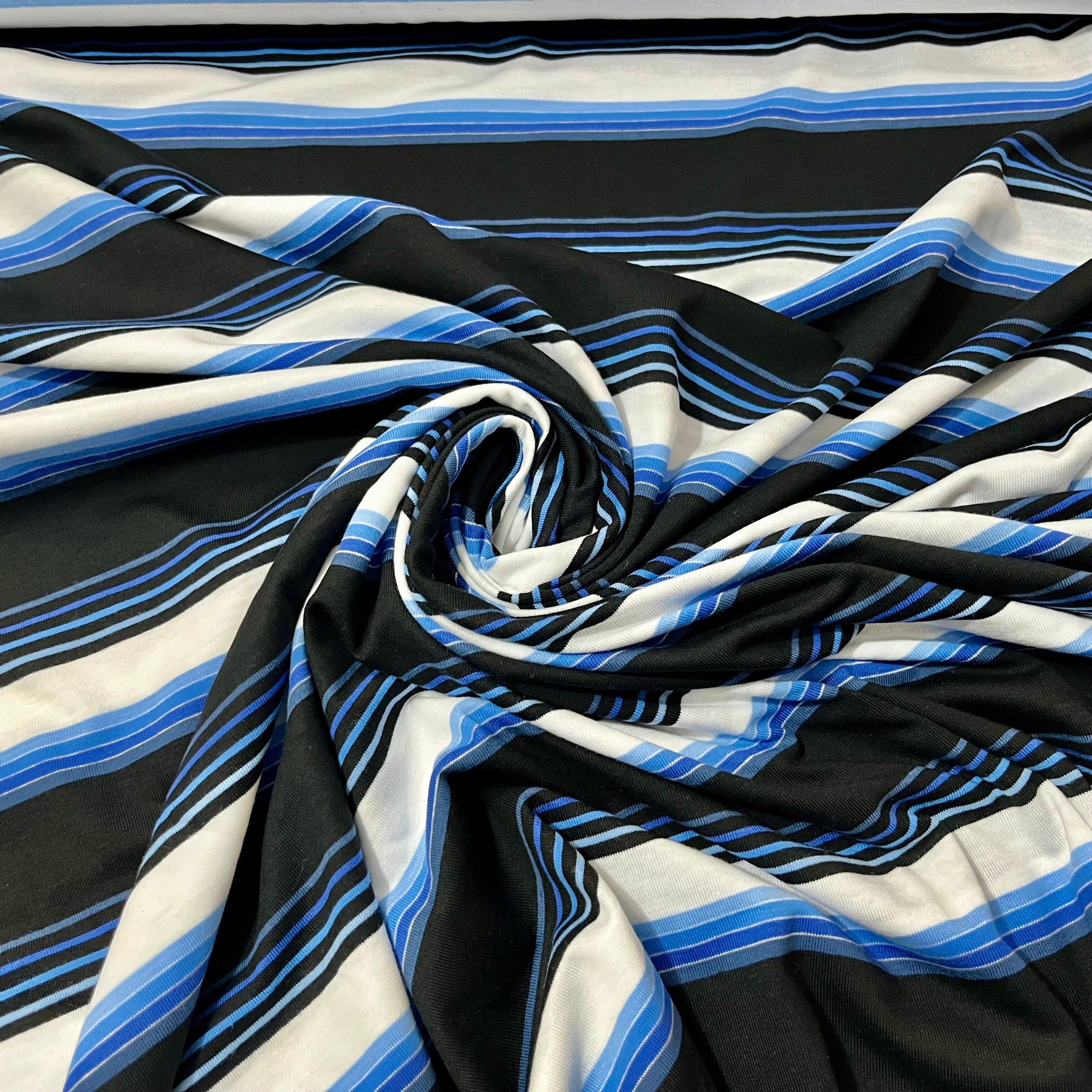 Baumwolljersey - Streifen / Ringel - Schwarz weiß blau Fabric poshpinks