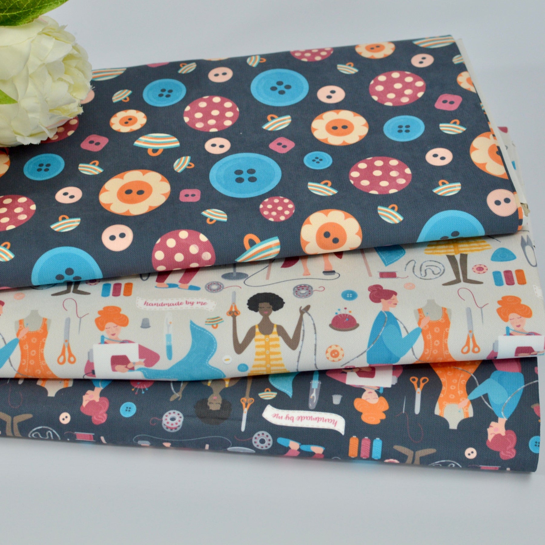 Limited pre order Tender recycling Canvas " Sewists " Buttons dark Grey Fabric poshpinks