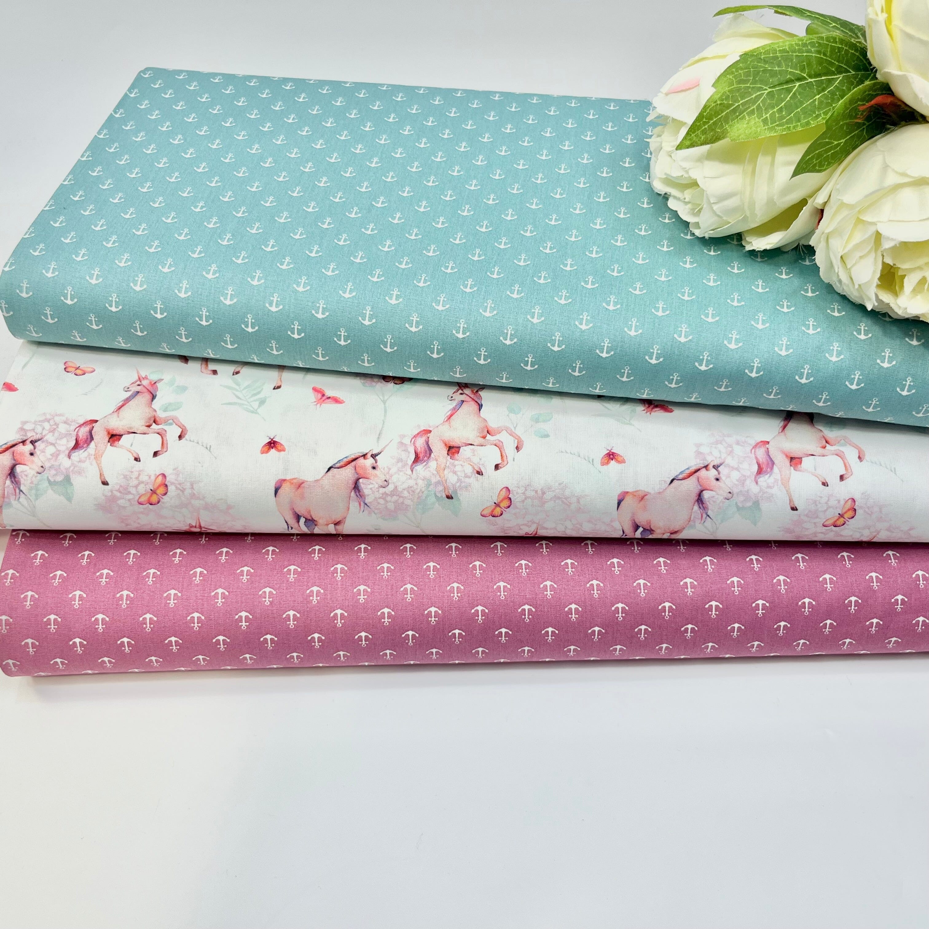 Baumwoll Popeline Ponys/Pferde Rosa/ecru Fabric poshpinks