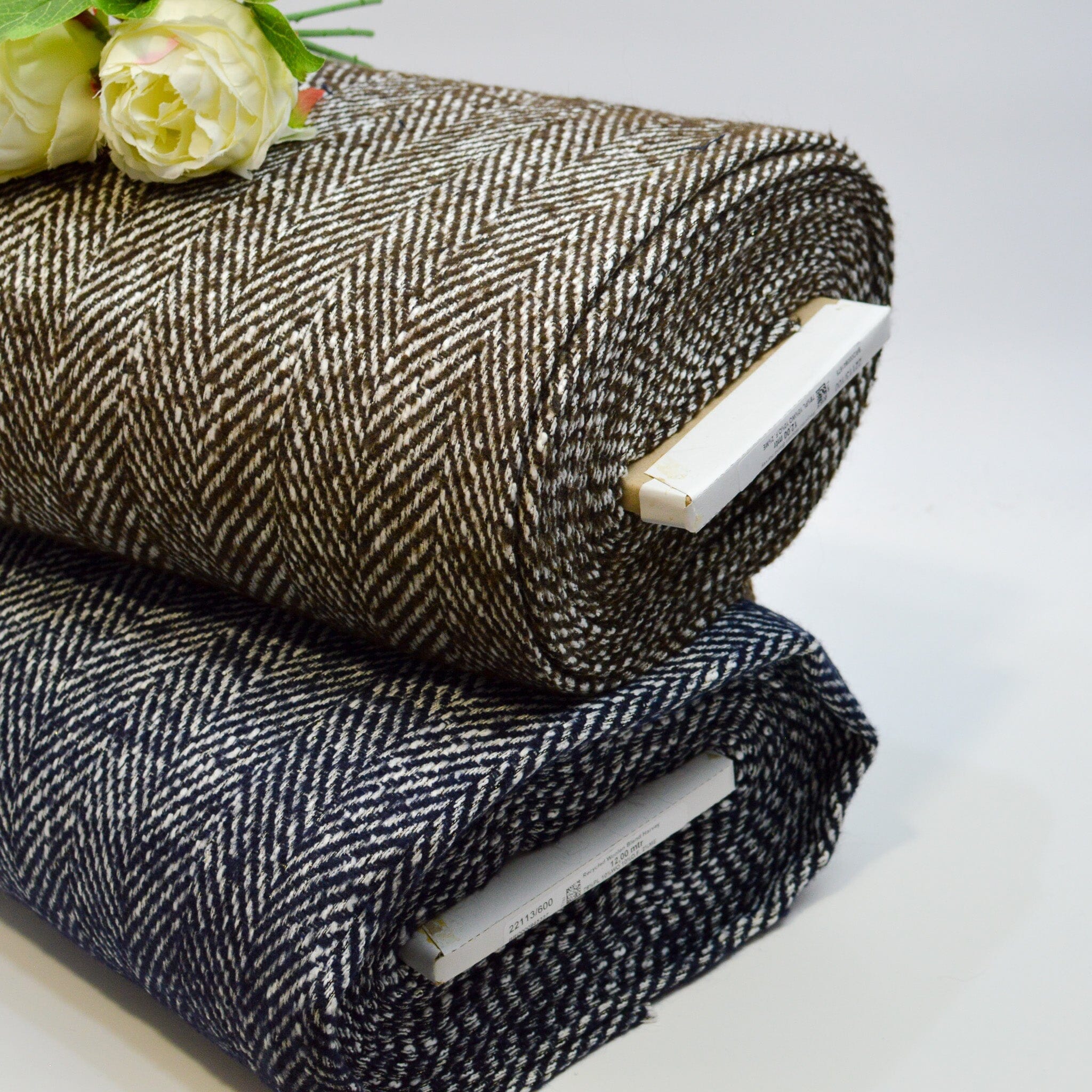 Recycling Mantelstoff - Fischgrät - Braun grau Fabric poshpinks