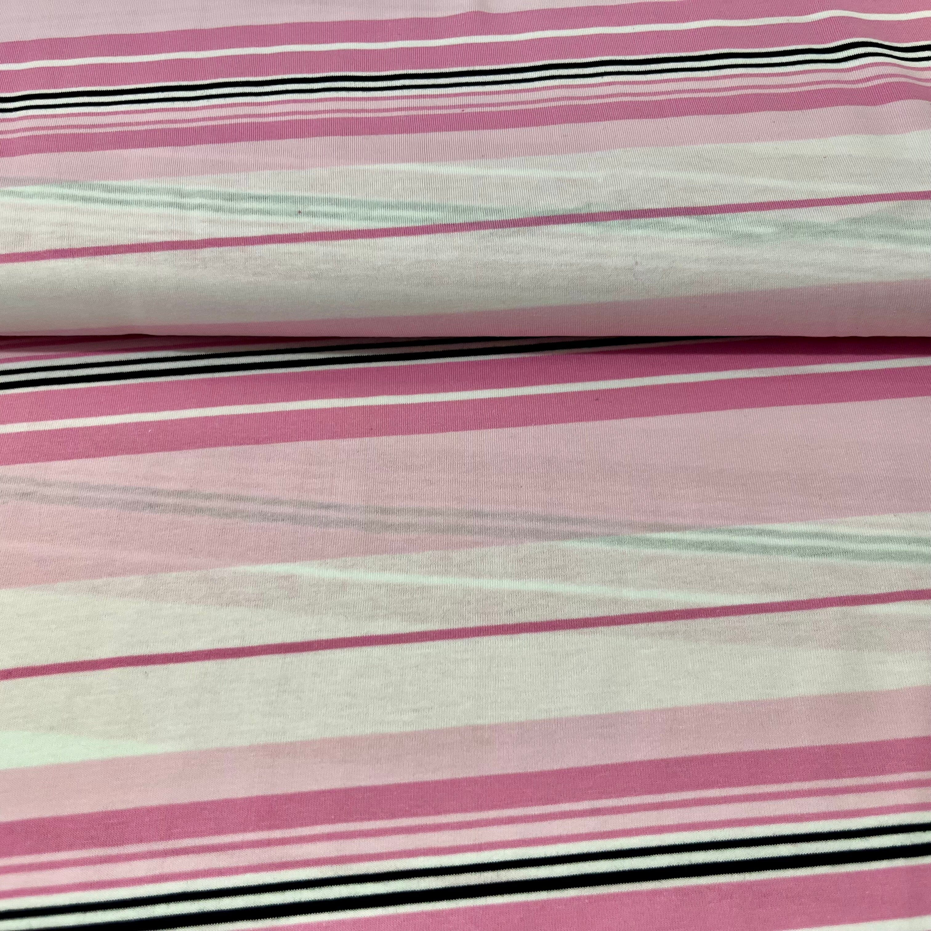Baumwolljersey - Streifen / Blockstreifen Verlauf - Rosa weis Fabric poshpinks