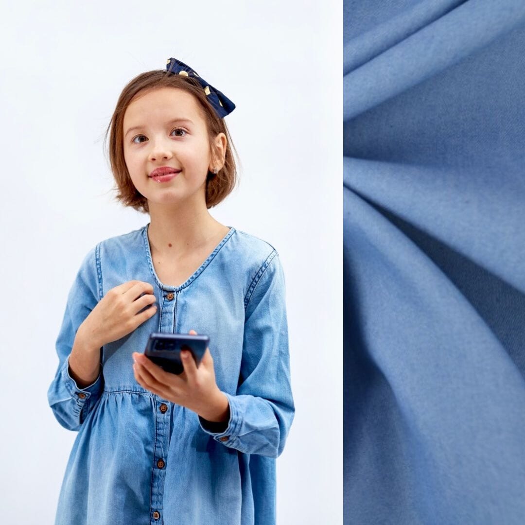 Chambray - bleached jeansblau uni - Baumwollmix Webware Fabric poshpinks