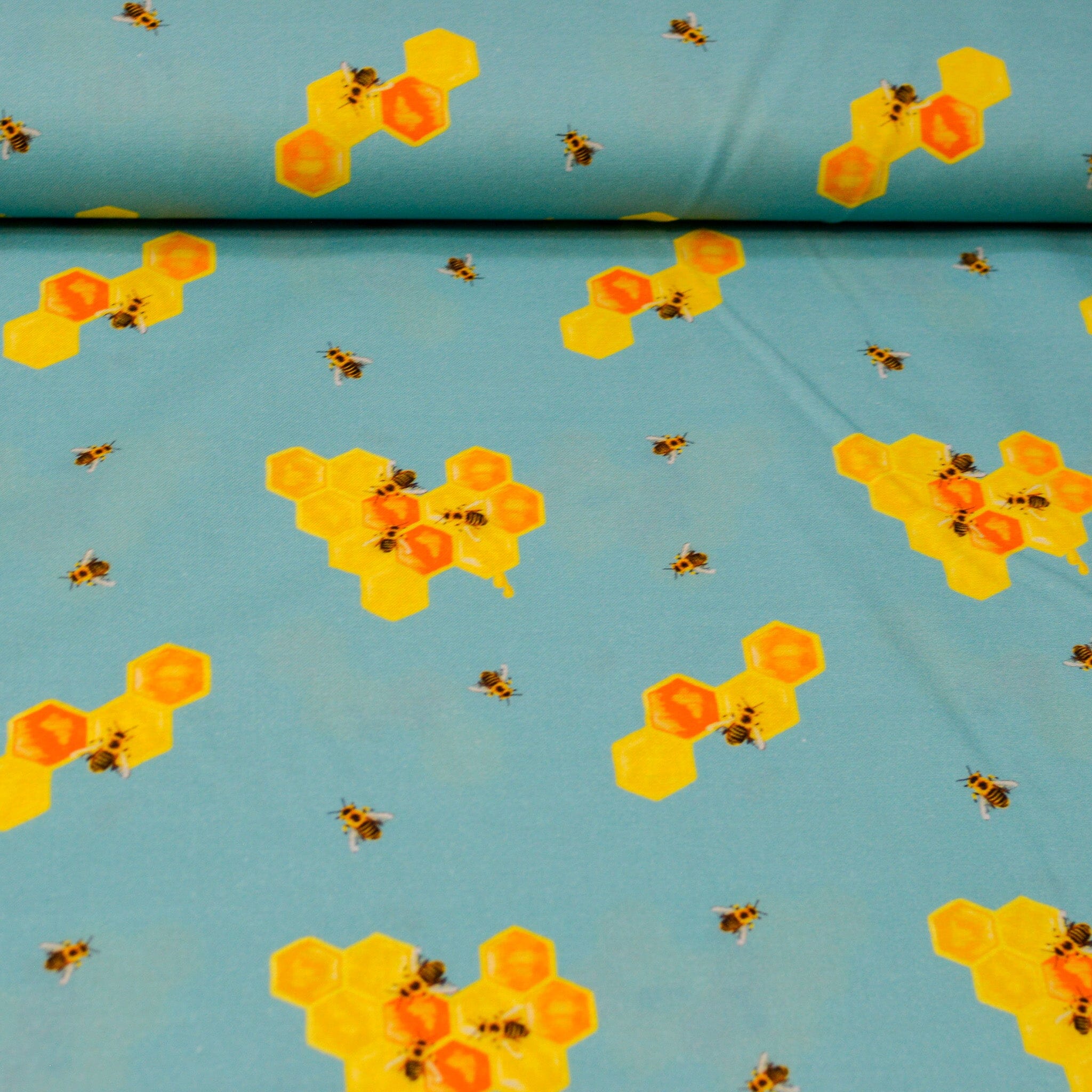 Baumwoll Popeline - Bienen & Waben - türkis Fabric poshpinks