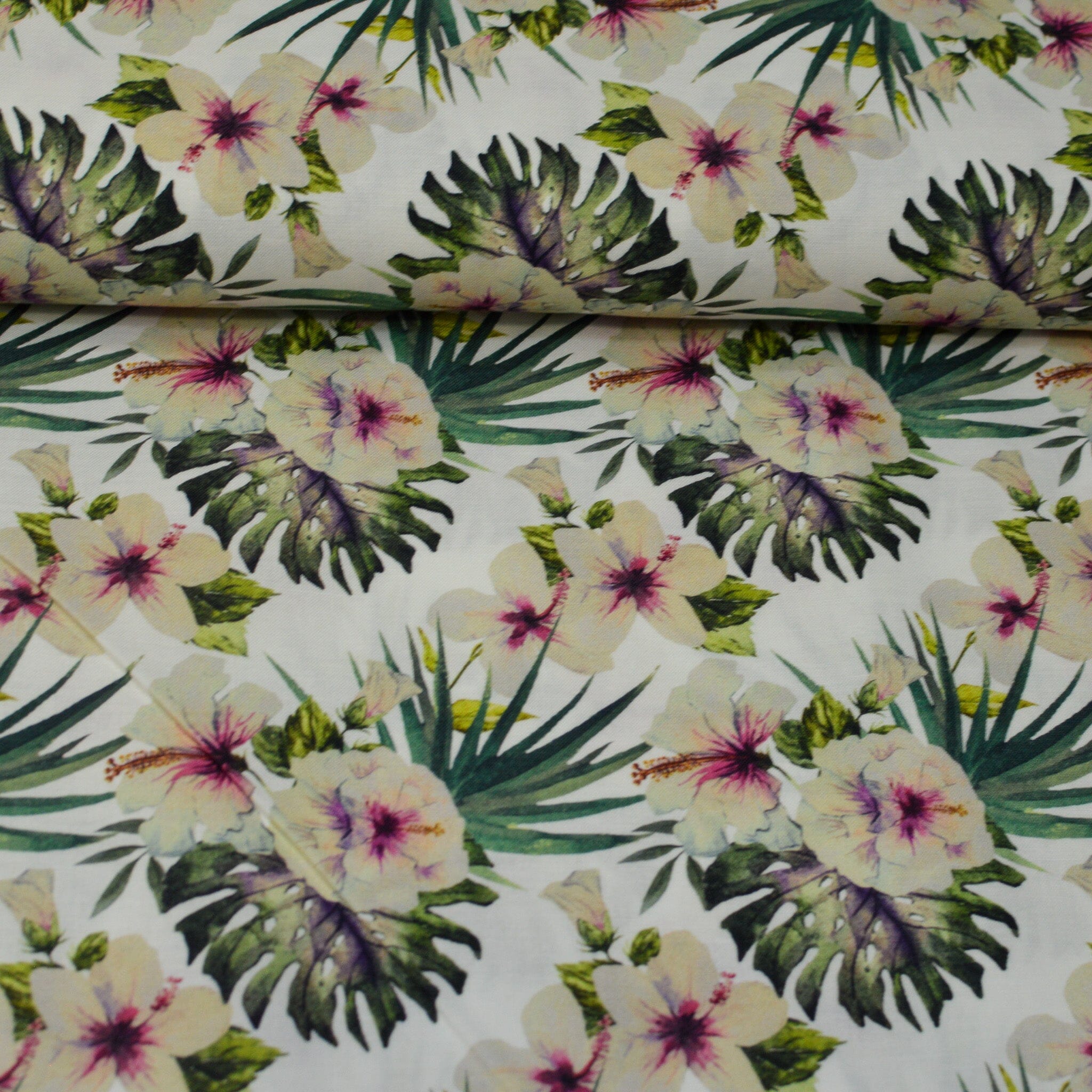 Baumwoll Popeline - Tropic Flowers - weiß rosa grün Fabric poshpinks
