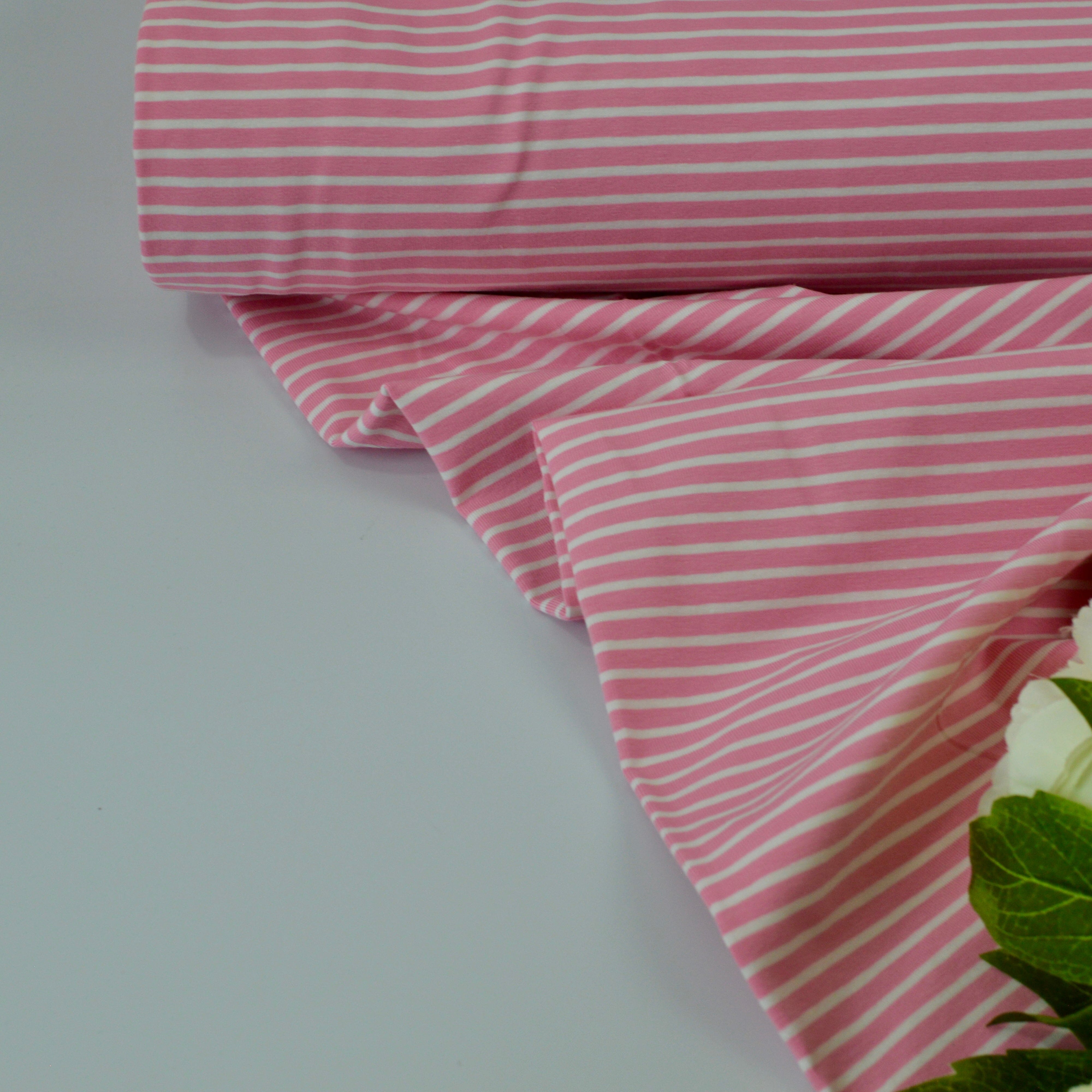 Baumwolljersey - Streifen/Ringel rosa weiß Fabric poshpinks
