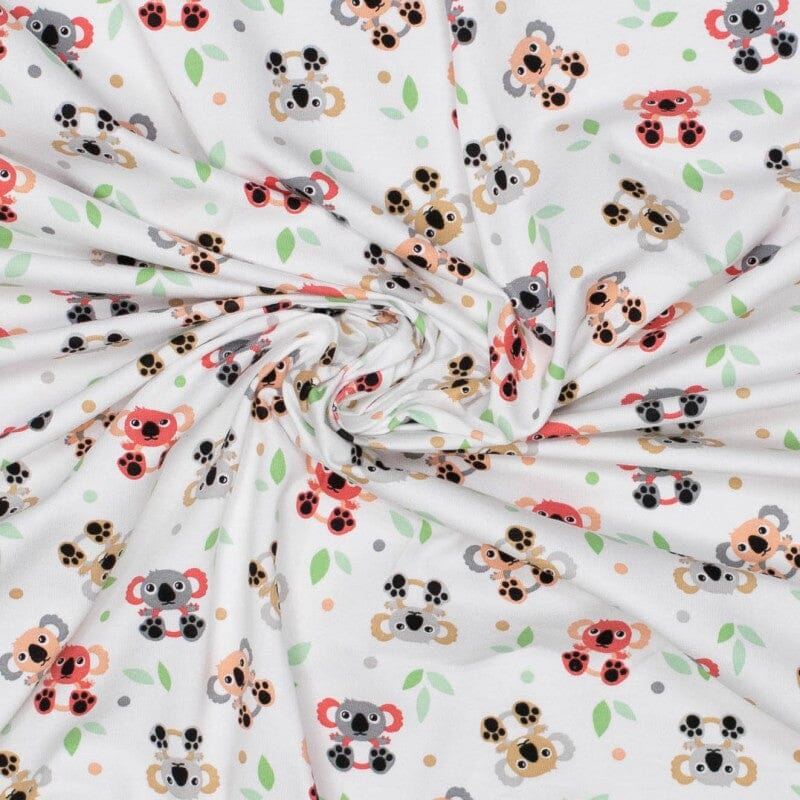 Baumwolljersey - Koala - weiß bunt Fabric poshpinks