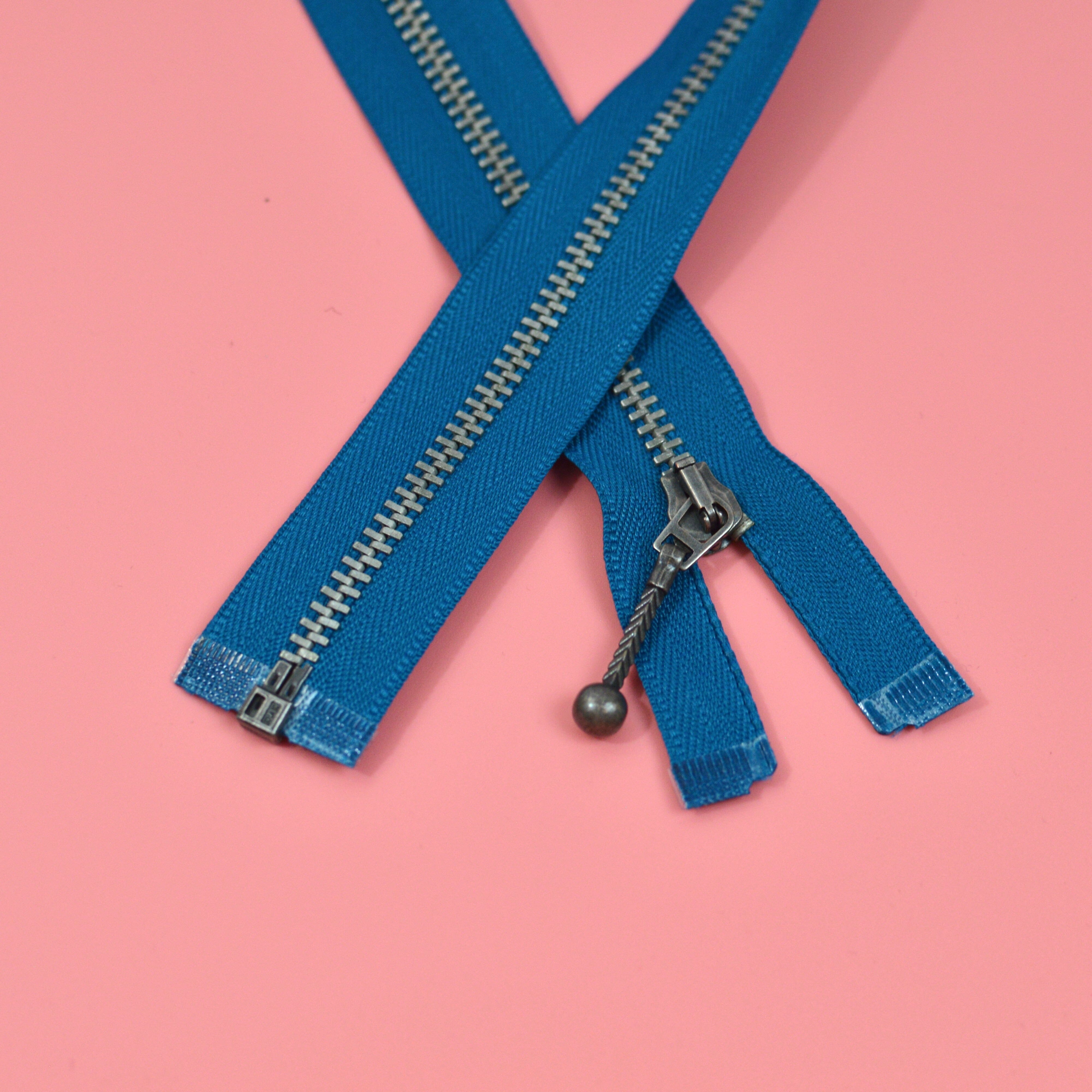 Jackenreißverschluss Metall Tommy 85cm petrolblau silber Paket poshpinks