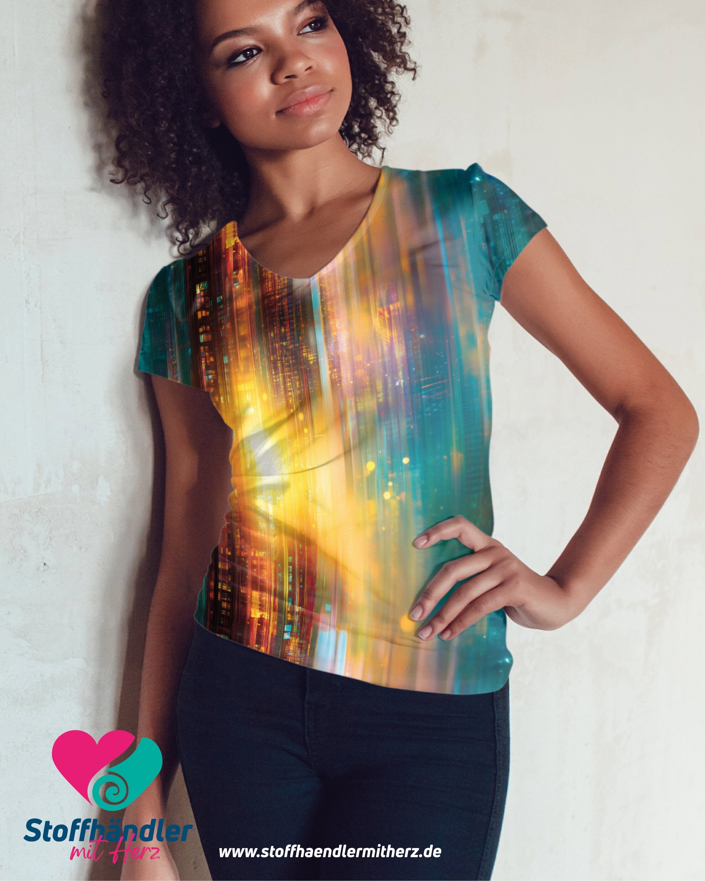 Vorbestellung - Stoffhändler mit Herz Eigenproduktion 19 - Electric Skyline by Tante Ema - French Terry Fabric poshpinks