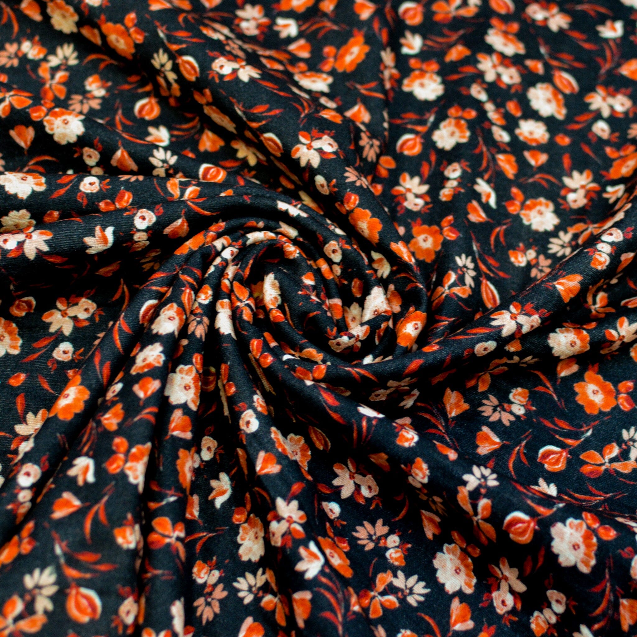 Musselin - Herbstblumen- rotorange schwarz Fabric poshpinks