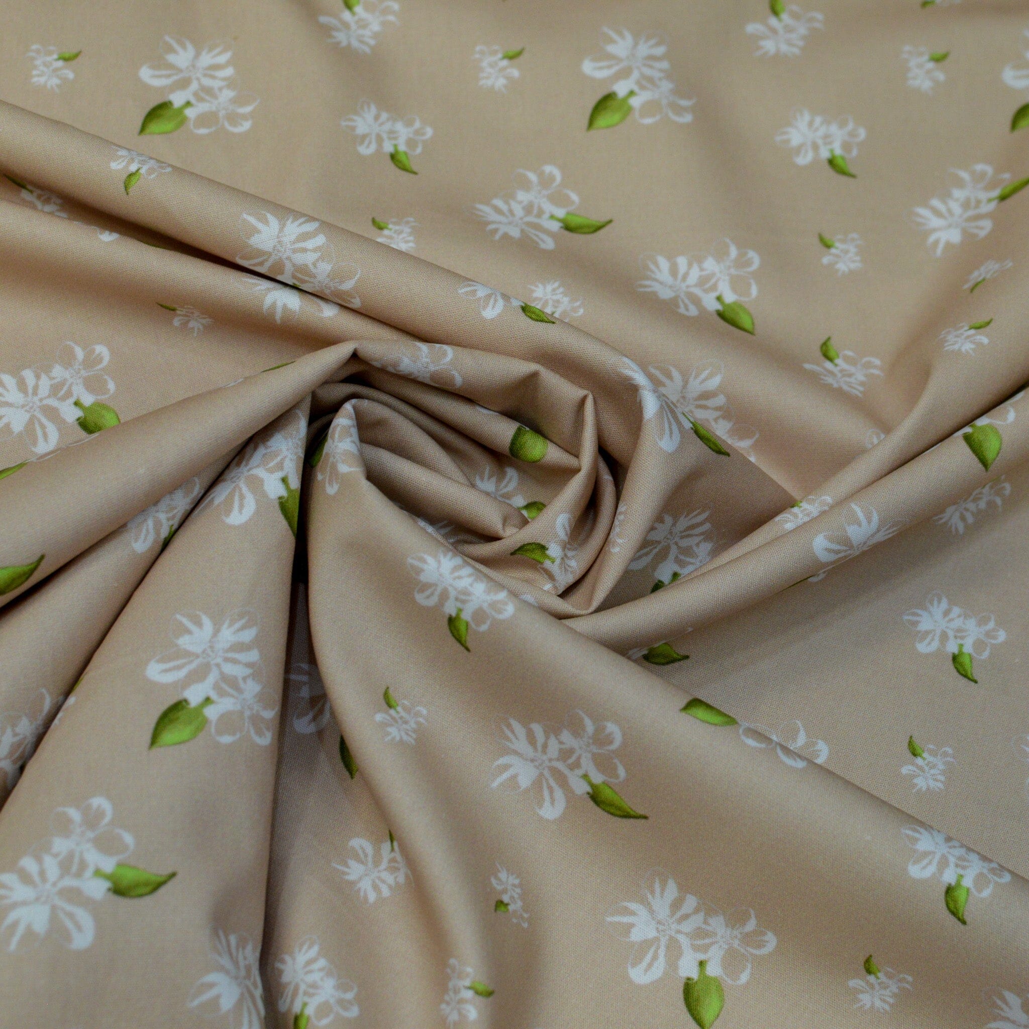 Baumwoll Popeline - Blütenspiel - beige Fabric poshpinks