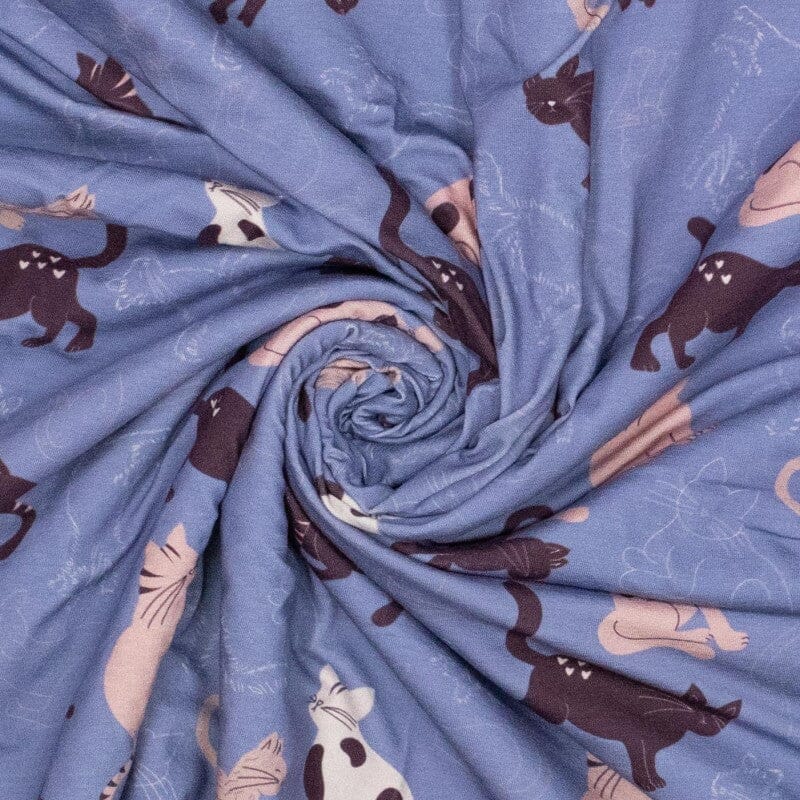 Baumwolljersey - Katzen - Bleu violett Fabric poshpinks