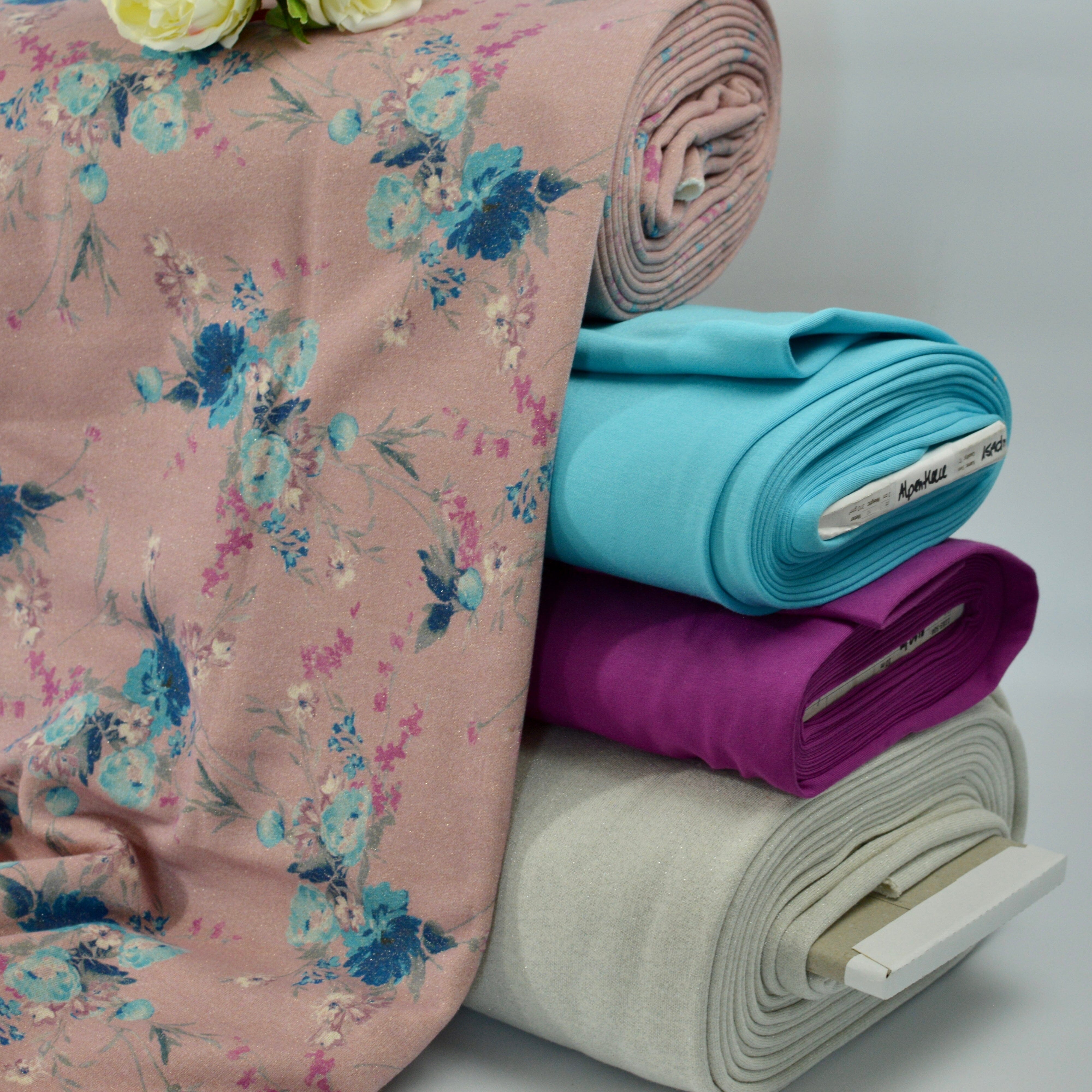 Sweat - Blumen auf rosa mit Glitzer Fabric poshpinks