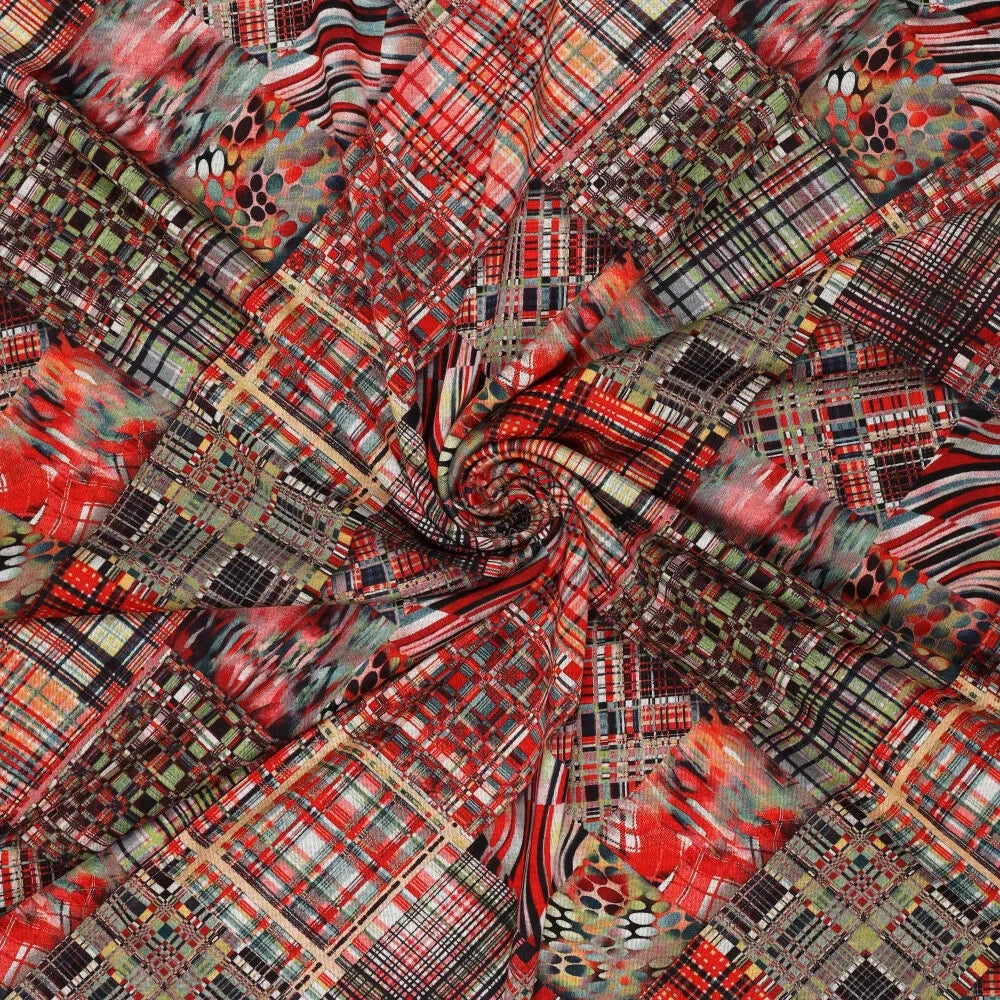 Punta Jersey - Fashion Fantasy rot bunt kariert Fabric poshpinks