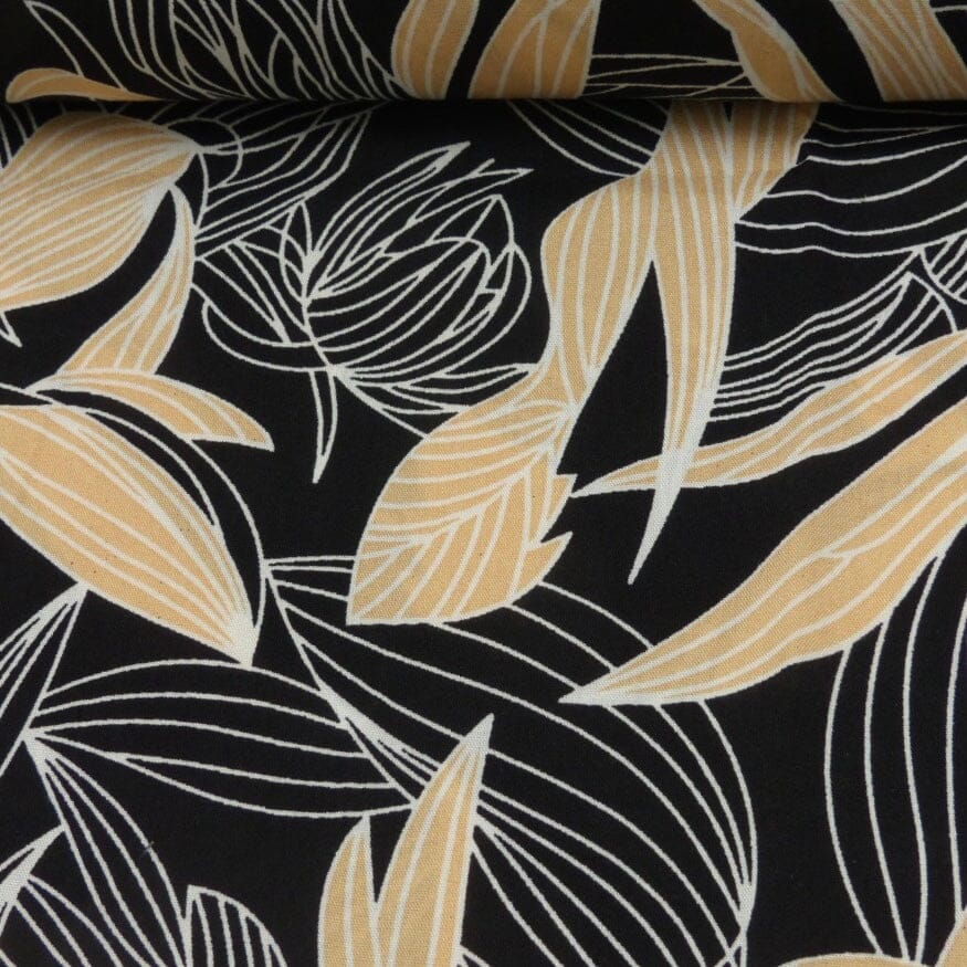 Viskose Webware- Botanical Leaves - Schwarz Fabric poshpinks