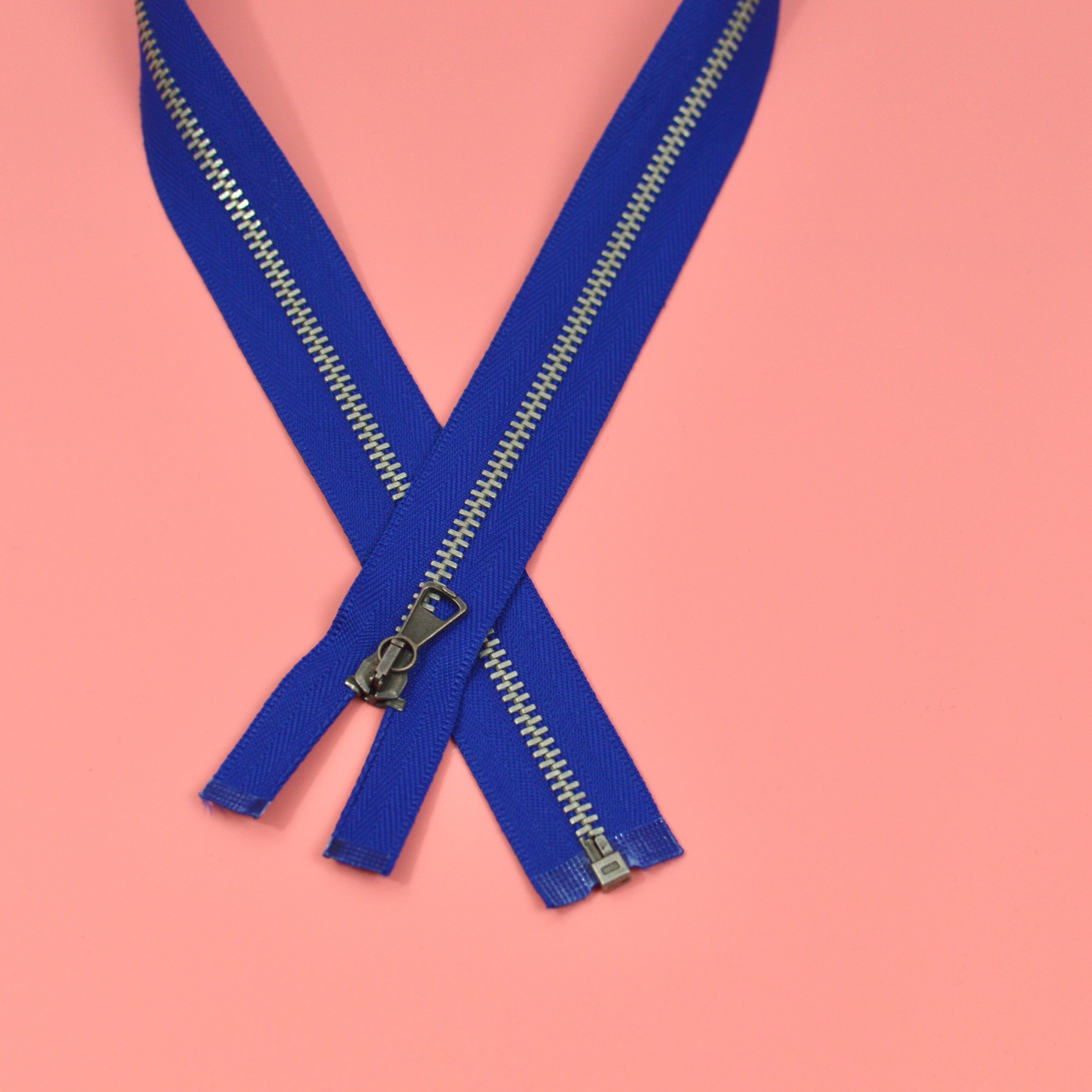 Jackenreißverschluss Metall Tommy 64 cm royalblau silber Paket poshpinks