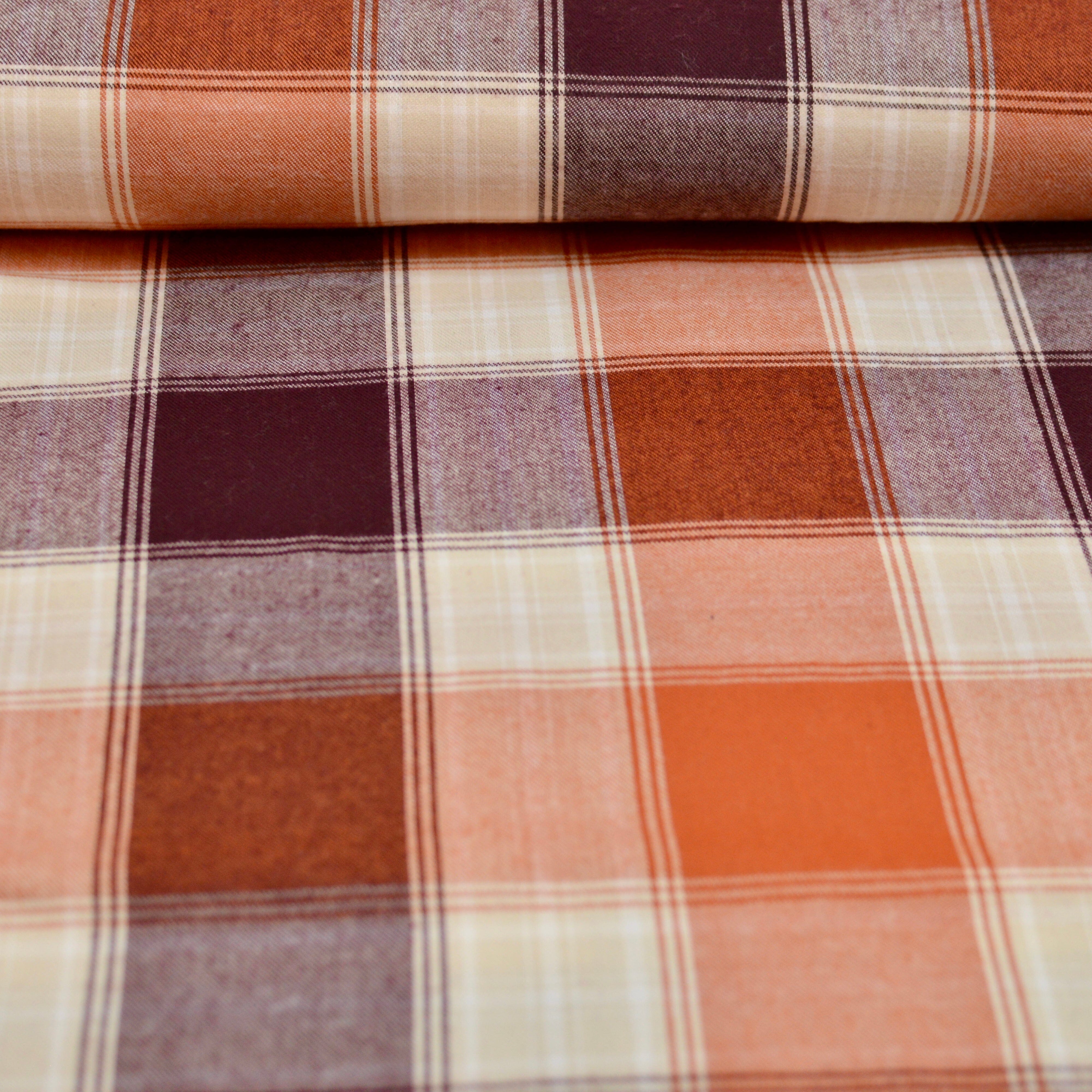 Flanell Touch Viskosemix kariert - orange braun ecru Fabric poshpinks
