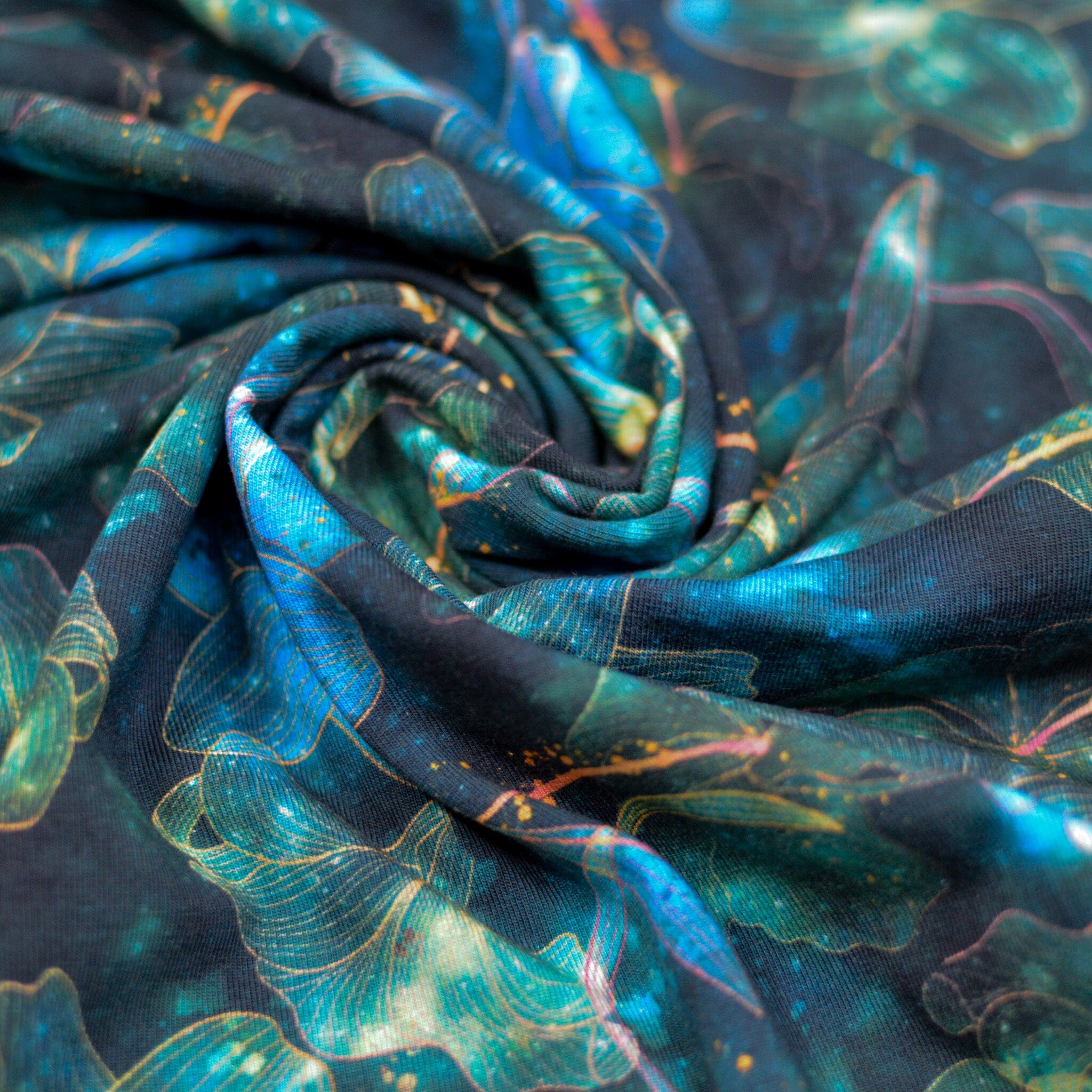 Baumwolljersey - Space Flower - Uranus Green Fabric poshpinks