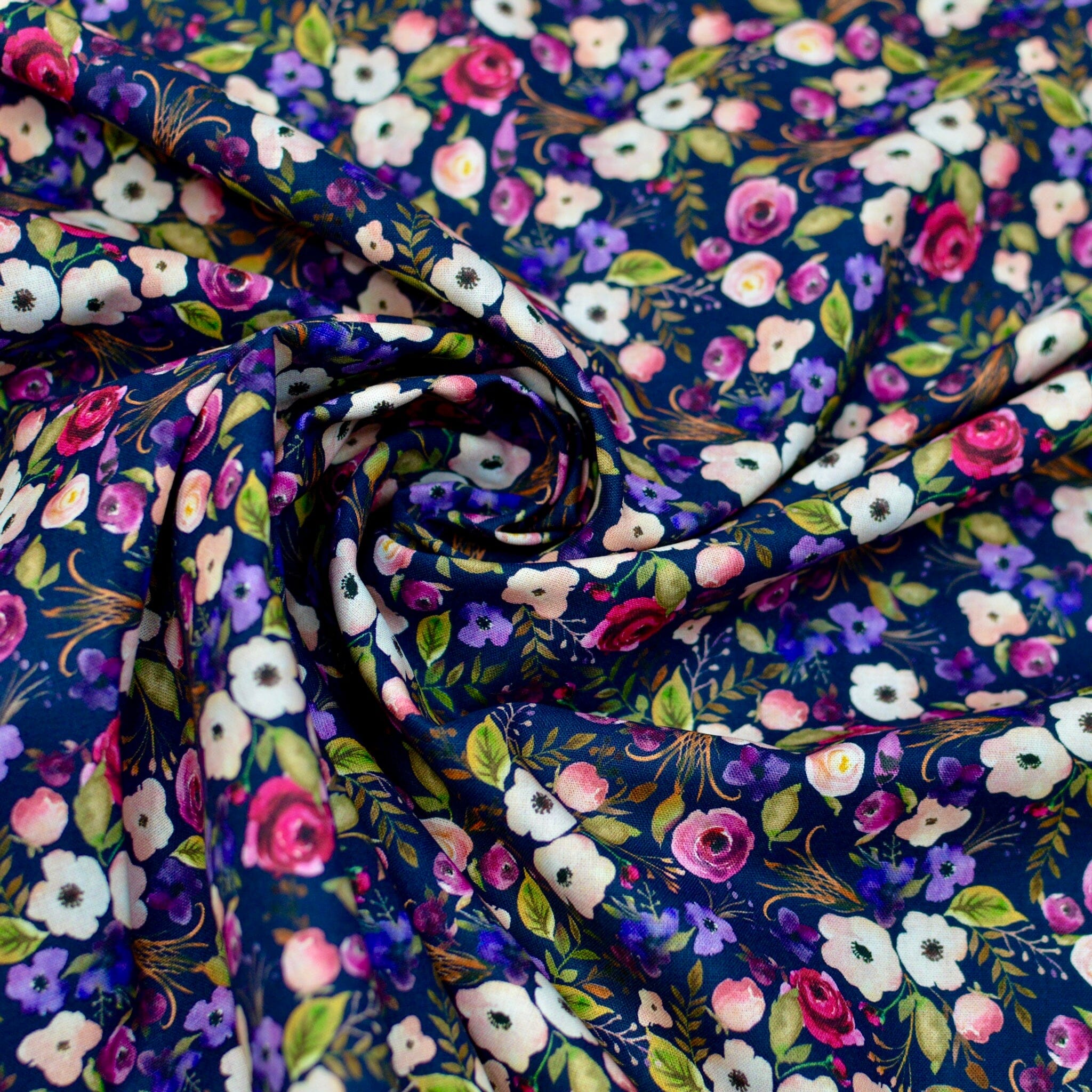 Baumwoll Popeline - Flower Meadow - dark Fabric poshpinks