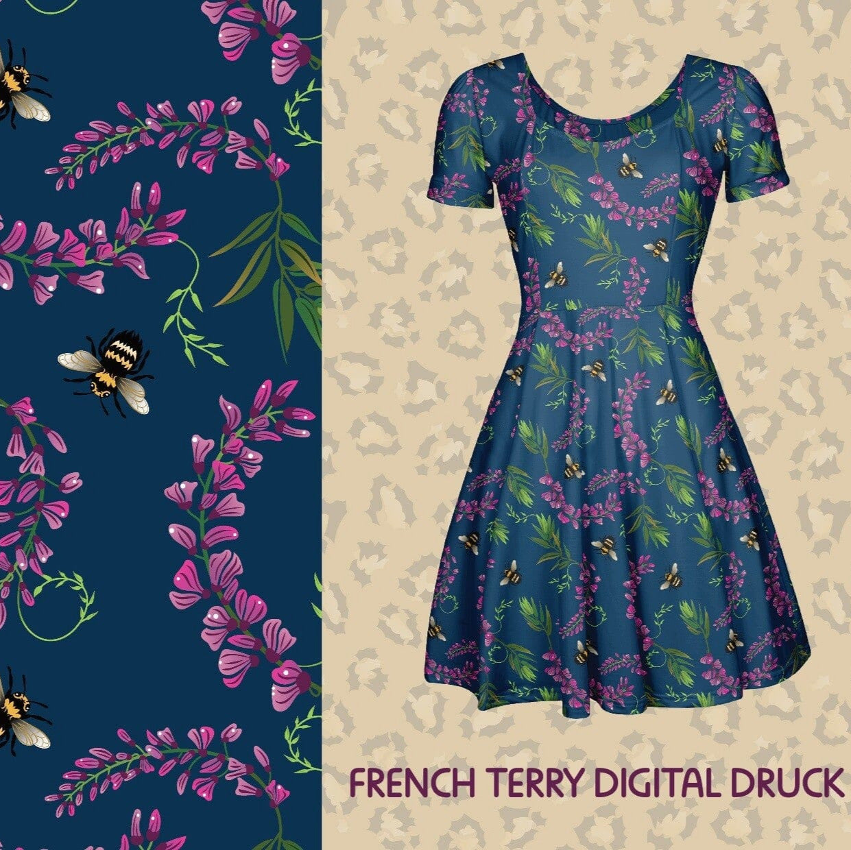 French Terry - BEE Flower by Daniela Bonn - Blau Fabric poshpinks
