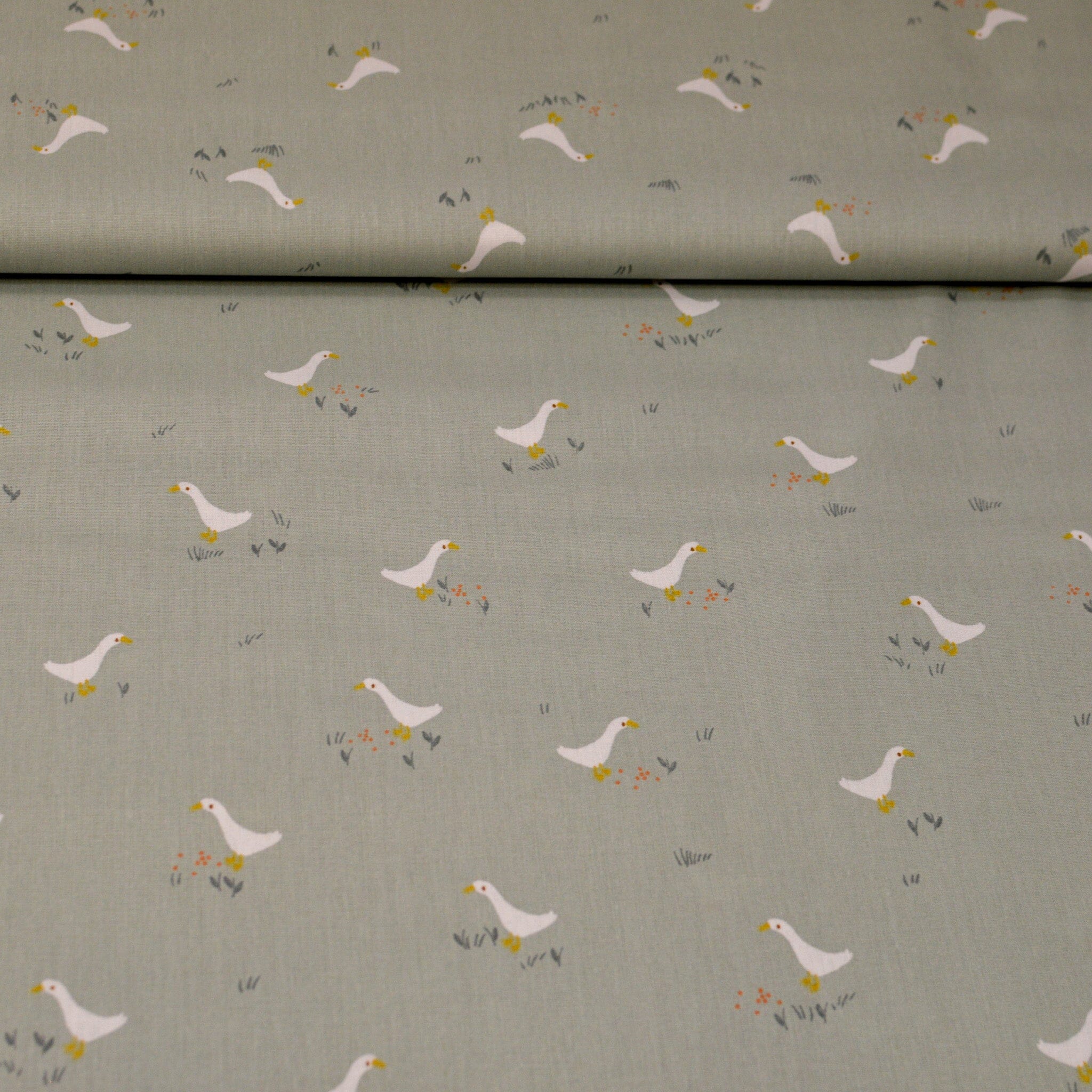 Baumwoll Popeline - Gänse - graugrün Fabric poshpinks